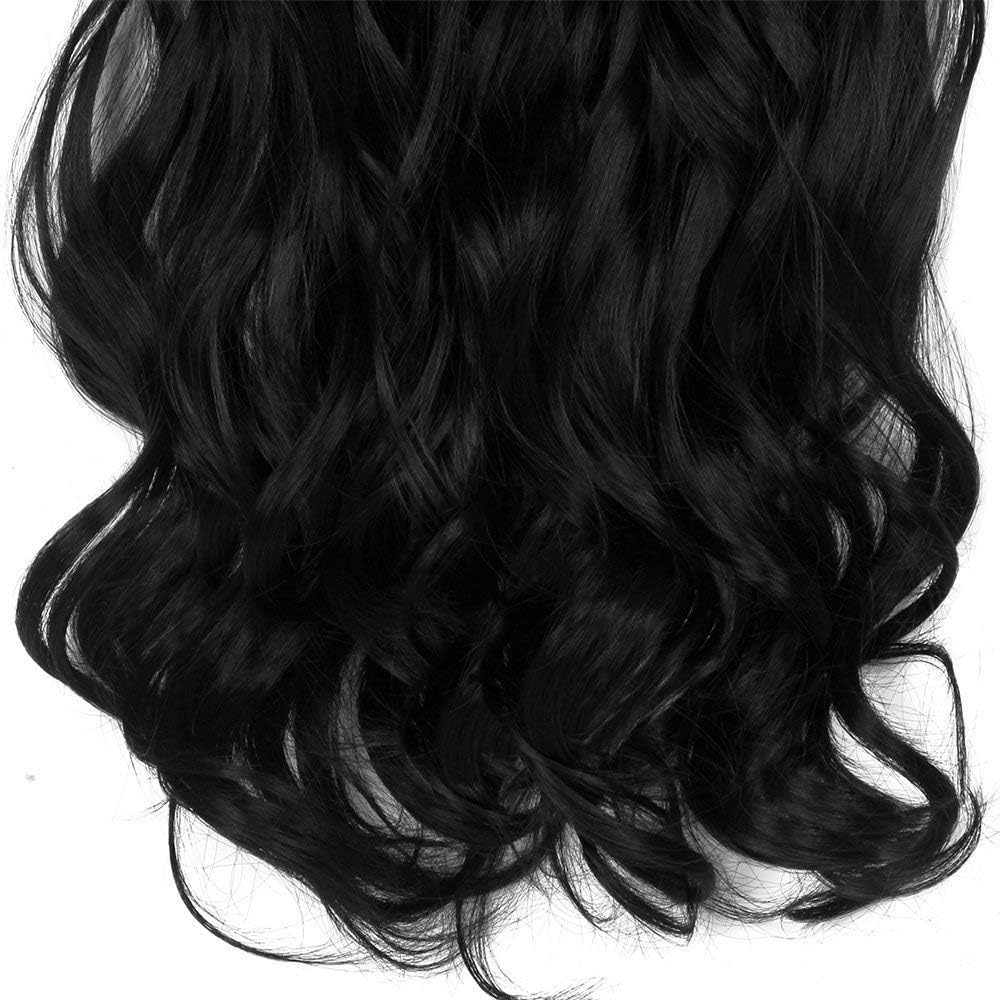 Foreign Holics 24-26 Inch 14 Clips Synthetic Wavy/Curly Hair Extensions for Women - Dark Brown Clip-in Human Hair Wig for Volume & Length - Perfect for Parties, Weddings & Daily Styling