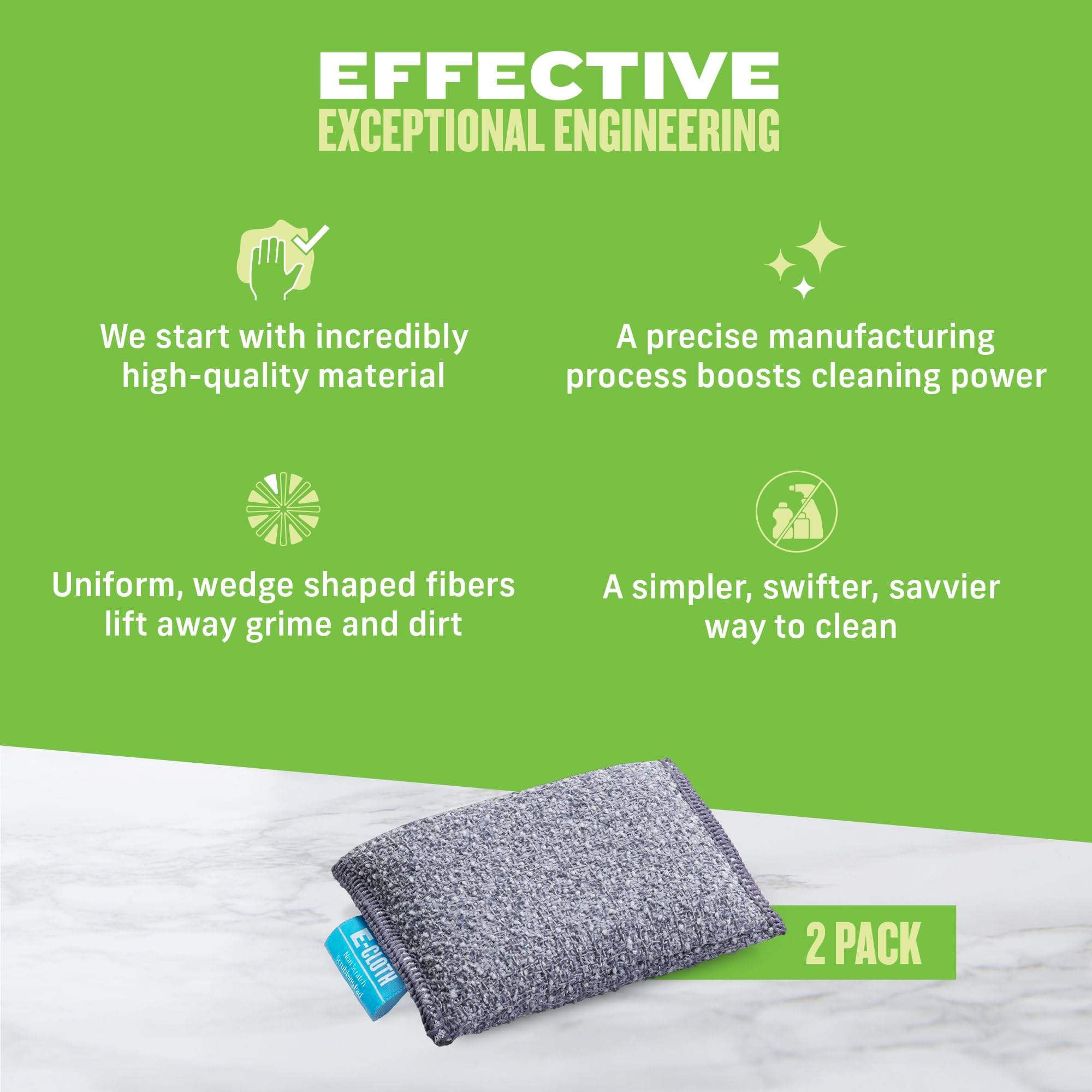 E-Cloth Non-Scratch Scrubbing Pads - Reusable Dish Sponges & Kitchen Cleaning Sponges - Eco-Friendly Scrubber for Pots, Pans & Cookware - Gentle Yet Effective Cleaning - 2-Pack - Perfect for Daily Dishwashing and Tough Stain Removal