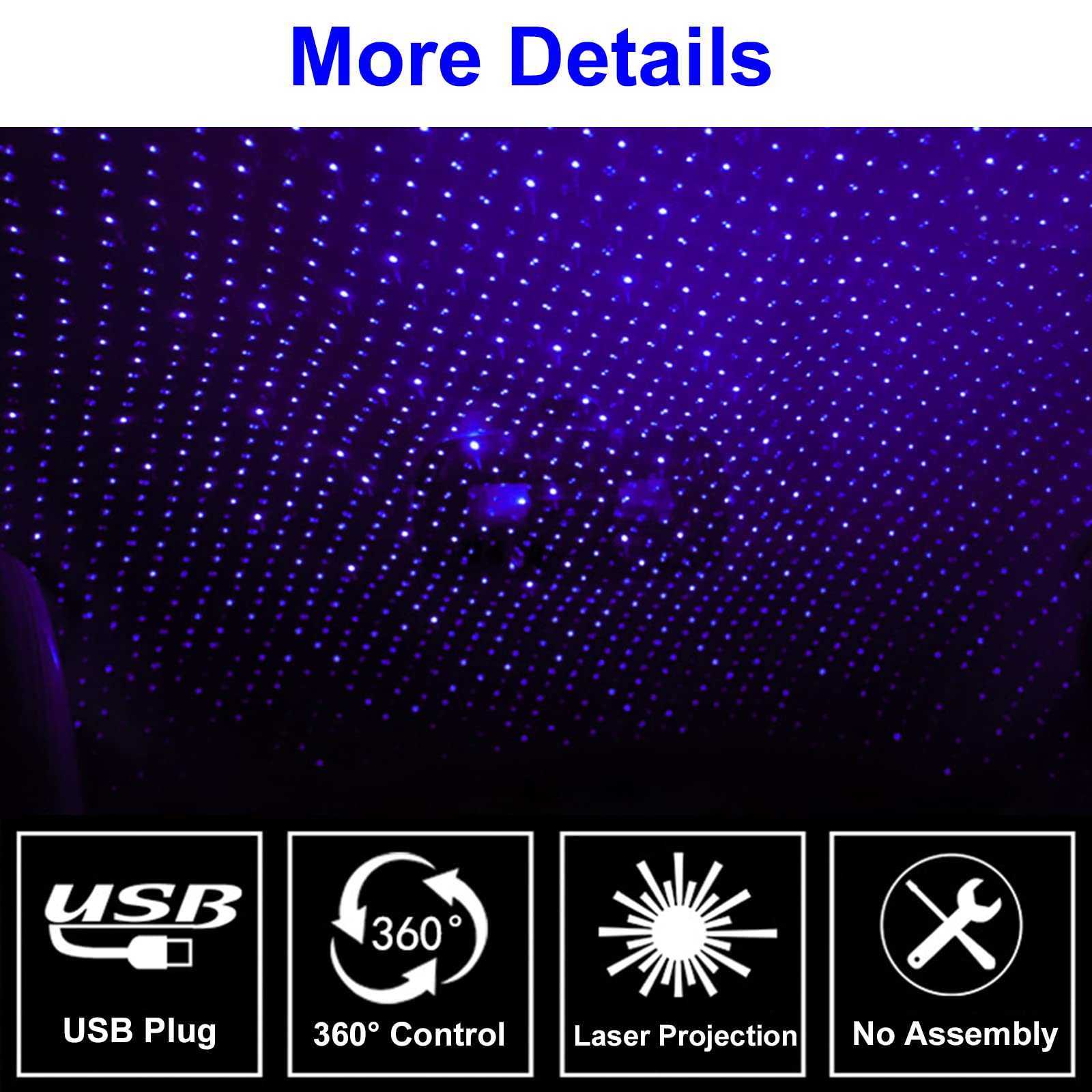 USB Star Night Light - Portable Adjustable Romantic Star Projector for Car Roof & Bedroom Decor | Plug & Play Blue Violet LED Lights | Perfect for Parties, Relaxation & Mood Lighting