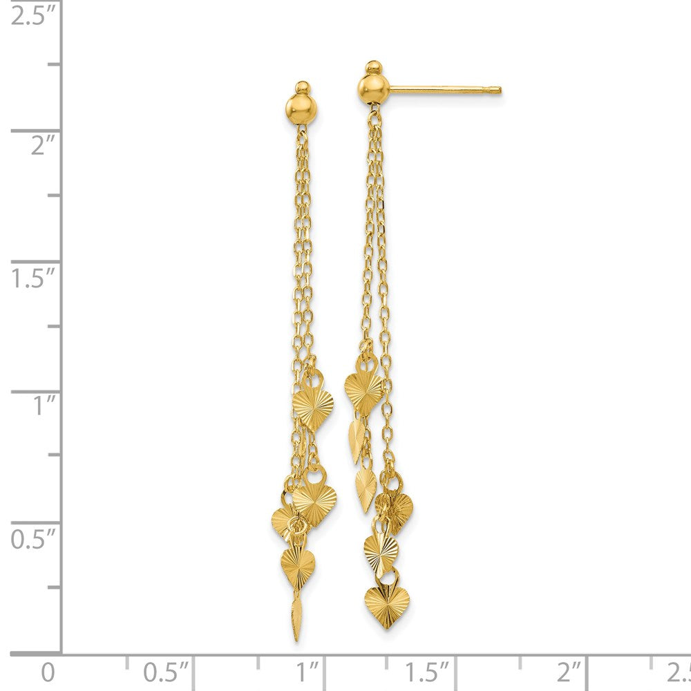 Gold Diamond Cut Heart Post Dangle Earrings for Women - Elegant Fashion Jewelry Gift for Valentine's Day, Anniversary & Special Occasions - Model TL461