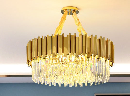 Zen Modern Gold Crystal Chandelier - Elegant Lighting Fixture for Dining Room, Bedroom & Living Room Decor | Dimmable LED Ceiling Light for Home & Office