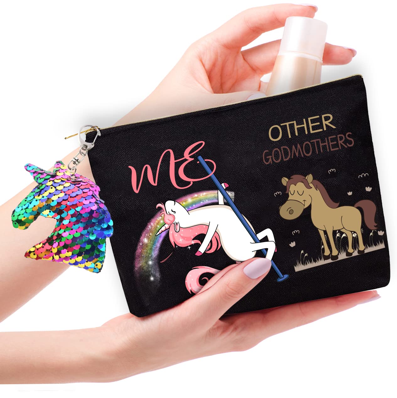 Christmas Makeup Bag for Godmother - Travel Cosmetic Pouch with Mirror | Gift Idea