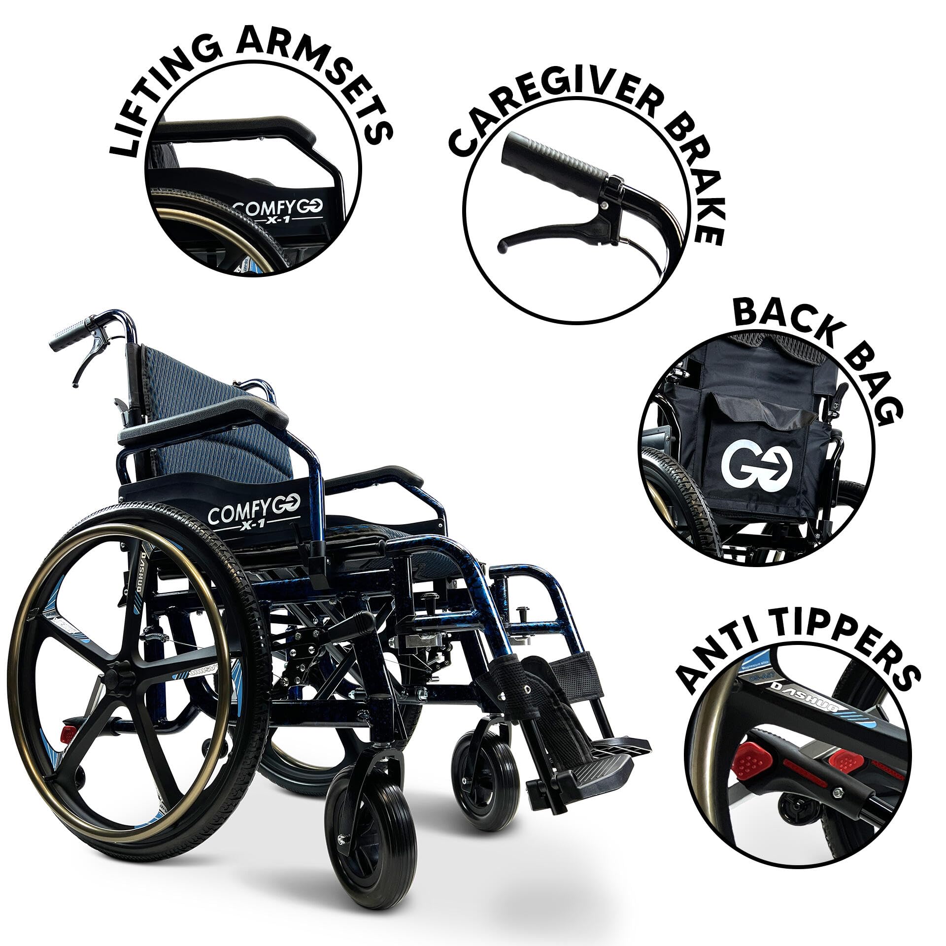 Ultra Lightweight Folding Manual Wheelchair for Adults - 17.5