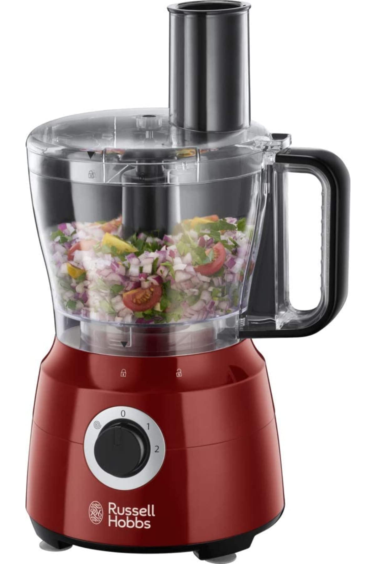 Russell Hobbs 600W Multifunctional Food Processor - Blender, Mixer, Grinder, Chopper, Grater & Whisk (Includes Dough Blades, Dishwasher Safe Accessories, 2 Speeds) - Perfect for Baking, Cooking & Meal Prep - Desire Red 24730-56