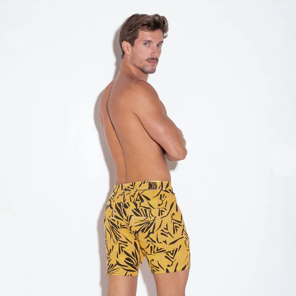 Code 22 Slim Fit 5-Pocket Stretch Shorts 9712 - Orange Print | Comfortable Men's Casual Shorts for Summer, Gym & Outdoor Activities