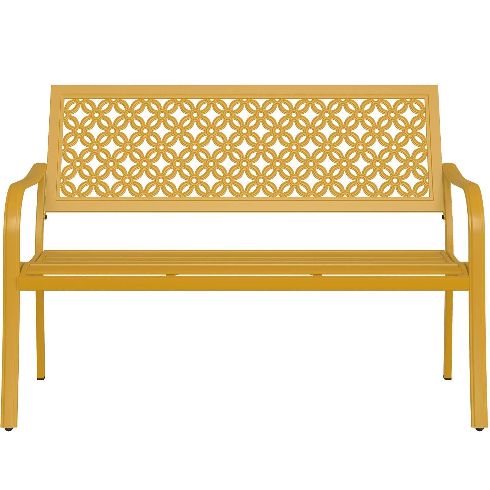 **Outdoor Bench for Patio & Garden - Anti-Rust Powder Coated Metal Frame - Front Porch, Park & Backyard Furniture Decor in Sunflower Yellow - Perfect for Relaxing, Entertaining & Outdoor Decor**