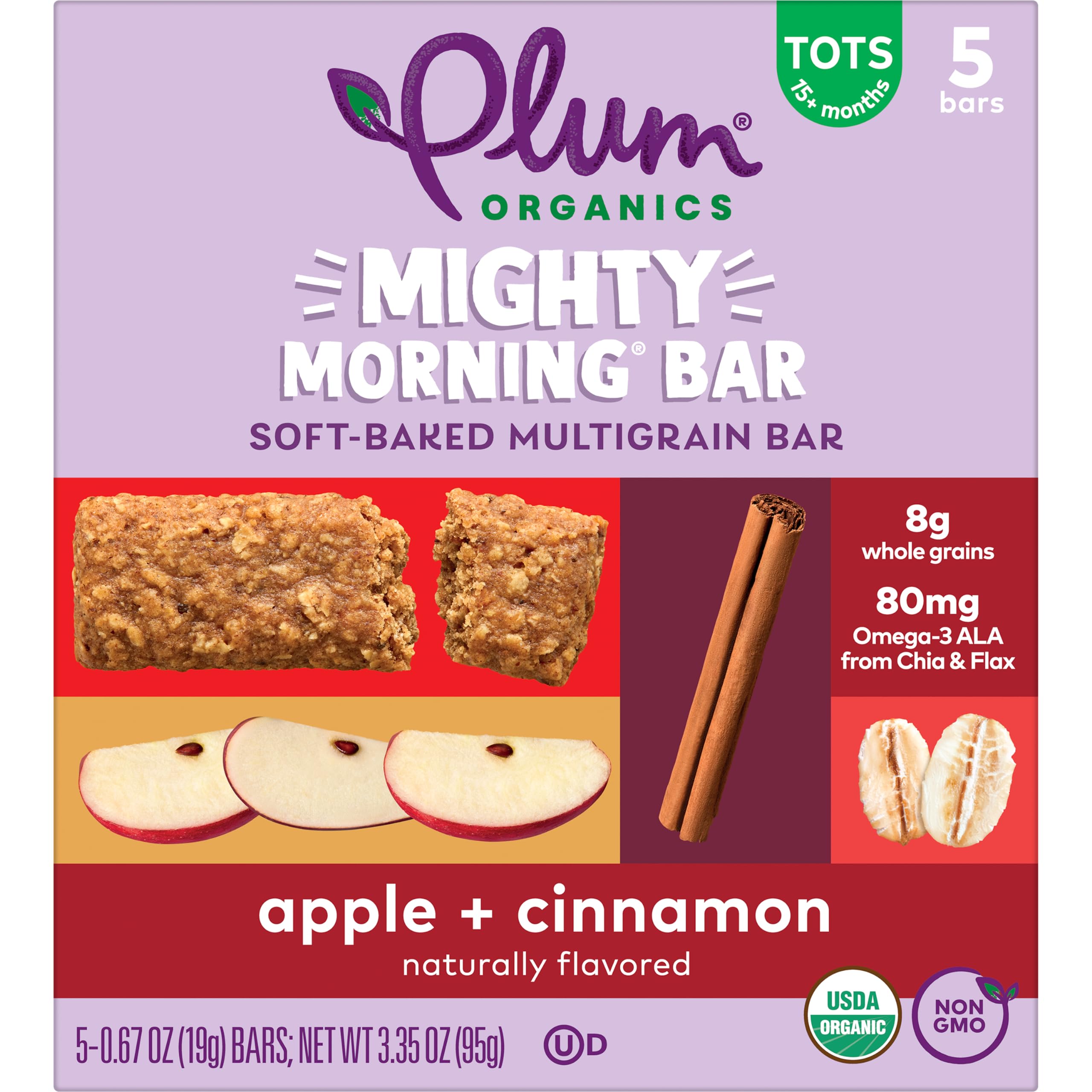 Organic Toddler Snack Bars - Apple Cinnamon (5 Pack) for Healthy Breakfast On-the-Go