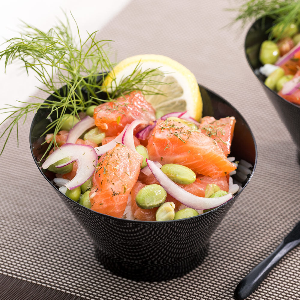 7 oz Round Black Plastic Incline Bowl - 4.25