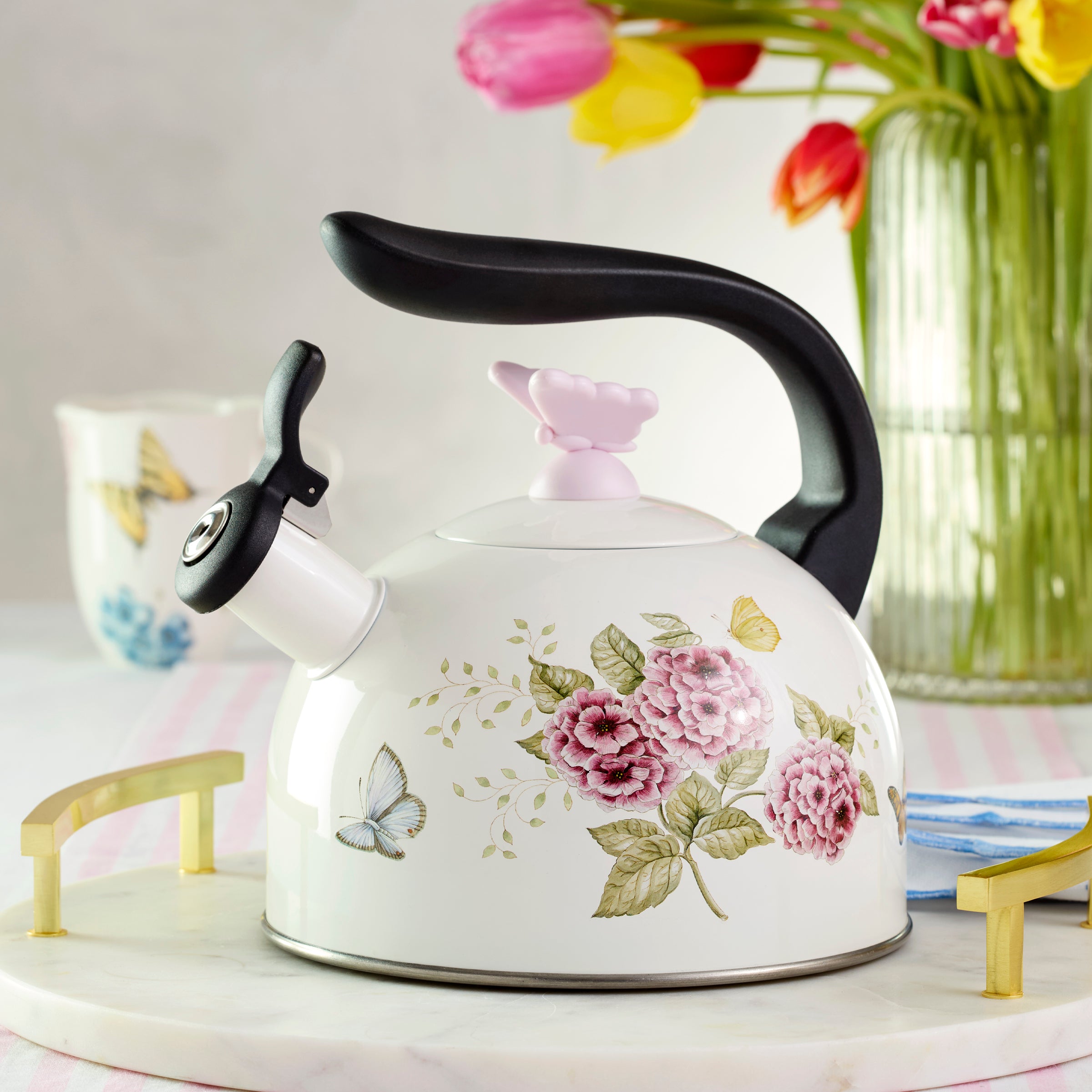 Butterfly Meadow Tea Kettle - Elegant Floral Stovetop Teapot for Loose Leaf & Herbal Tea - Perfect for Afternoon Tea, Kitchen Decor & Gift Giving