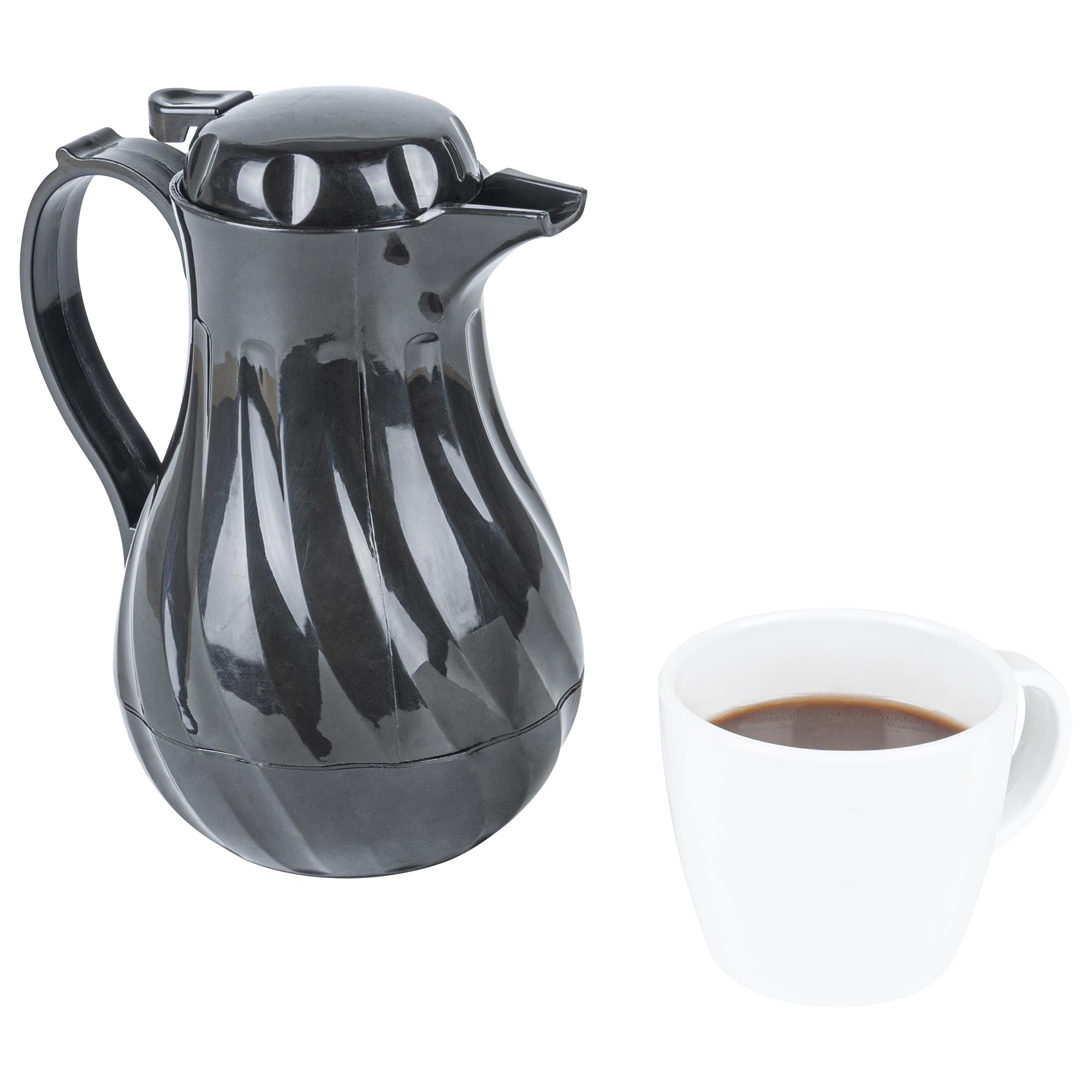 Restaurantware Restpresso 20oz Insulated Coffee Carafe with Push-Button Lid & Leak-Proof Design - Black Plastic Coffee Server with Built-in Handle for Restaurants, Cafes, and Office Coffee Stations
