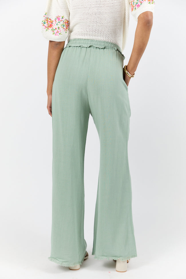 Full Sail Olive Linen Blend Pull On Pants for Women - Comfortable Elastic Waist Casual Trousers - Perfect for Summer, Travel & Lounge Wear