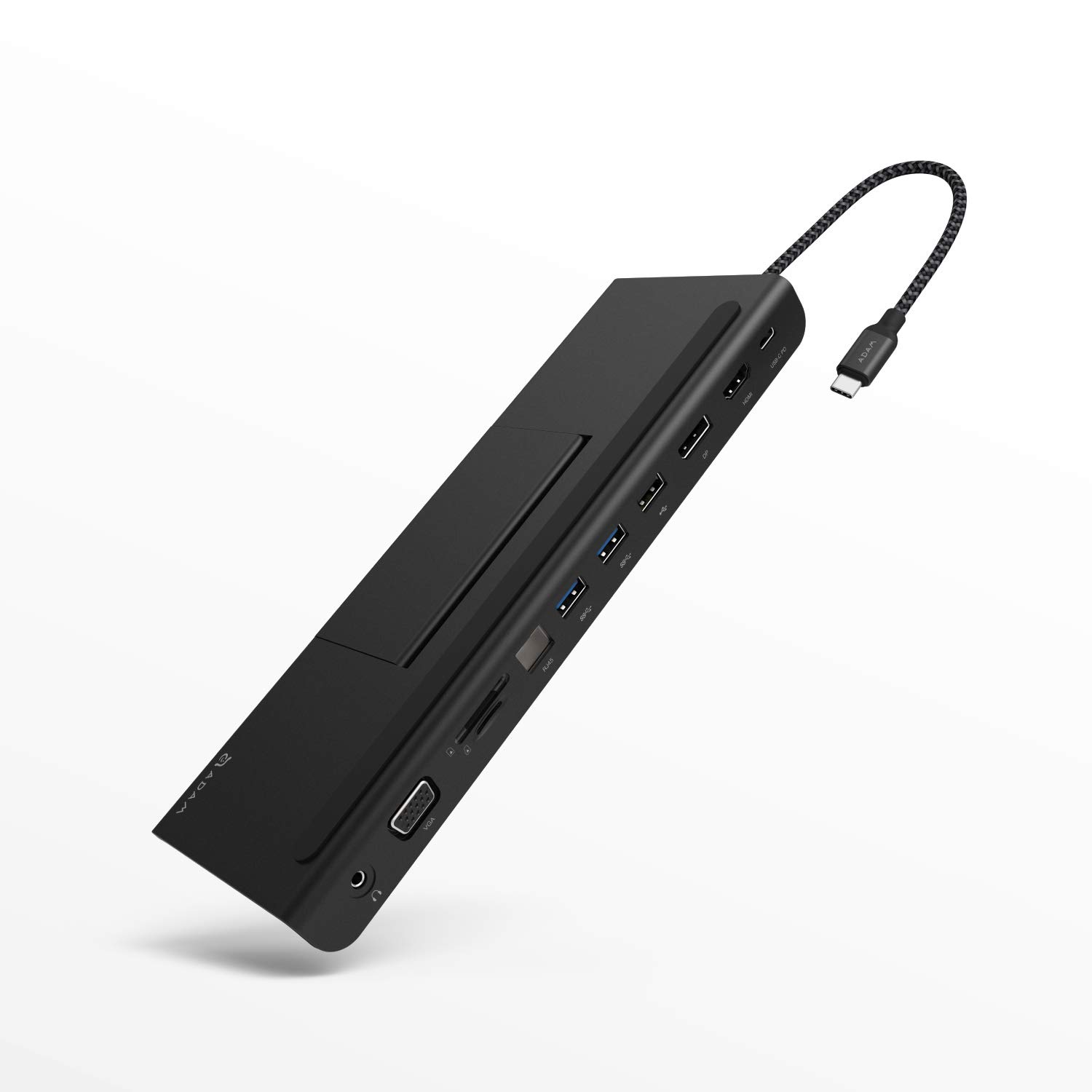 ADAM elements Hub Pro USB-C Docking Station with 4K HDMI, VGA, DisplayPort, Ethernet, 3 USB Ports, Power Delivery, SD/microSD Card Readers & Audio - Universal Laptop Dock for MacBook Pro, Dell XPS, Surface Pro | Home Office & Gaming Setup