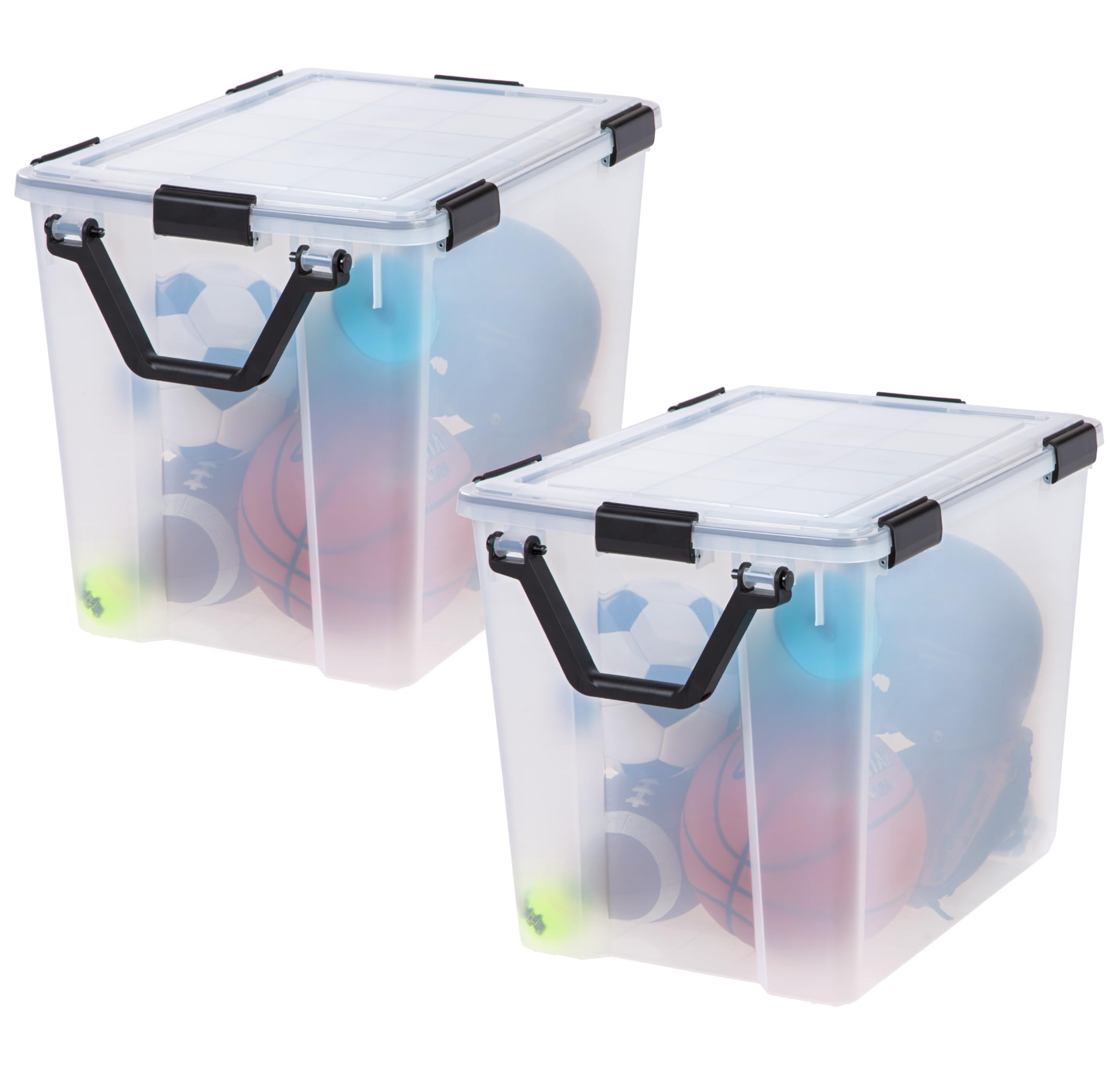IRIS USA WeatherPro 103 Qt Storage Bins with Lids - 2 Pack BPA-Free Plastic Gasket Box with Tight Latch & Seal, Stackable Nestable Tote Tub - Clear/Black - Perfect for Home Organization, Garage Storage & Weatherproof Protection