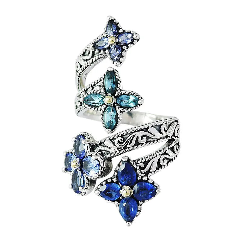 Blue Hana Ring - Elegant Floral Jewelry for Women, Handmade Sterling Silver Ring with Unique Flower Design, Perfect for Weddings, Parties & Everyday Wear