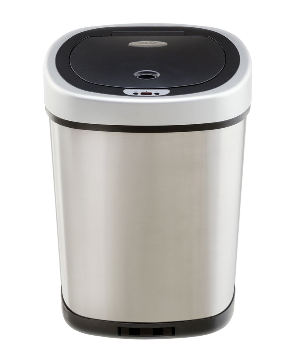 NINESTARS Automatic Touchless Infrared Motion Sensor Trash Can Combo Set - 13 Gal (50L) & 2 Gal (8L) Stainless Steel Base, Oval & Rectangular with Silver/Black Lid - Perfect for Kitchen, Bathroom & Office Waste Disposal