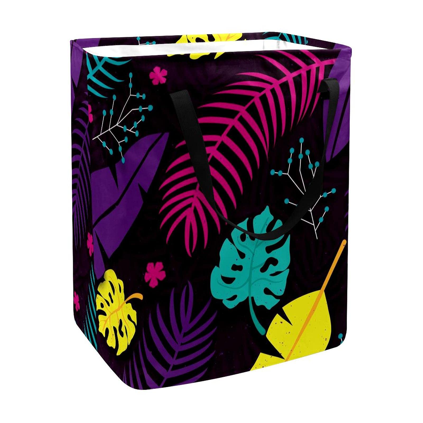Foldable Laundry Hamper Basket with Handles - 60L Large Capacity for Bedroom, Dorm, Kids Room - Tropical Leaf Design Storage Organizer for Clothes, Toys & Home Essentials