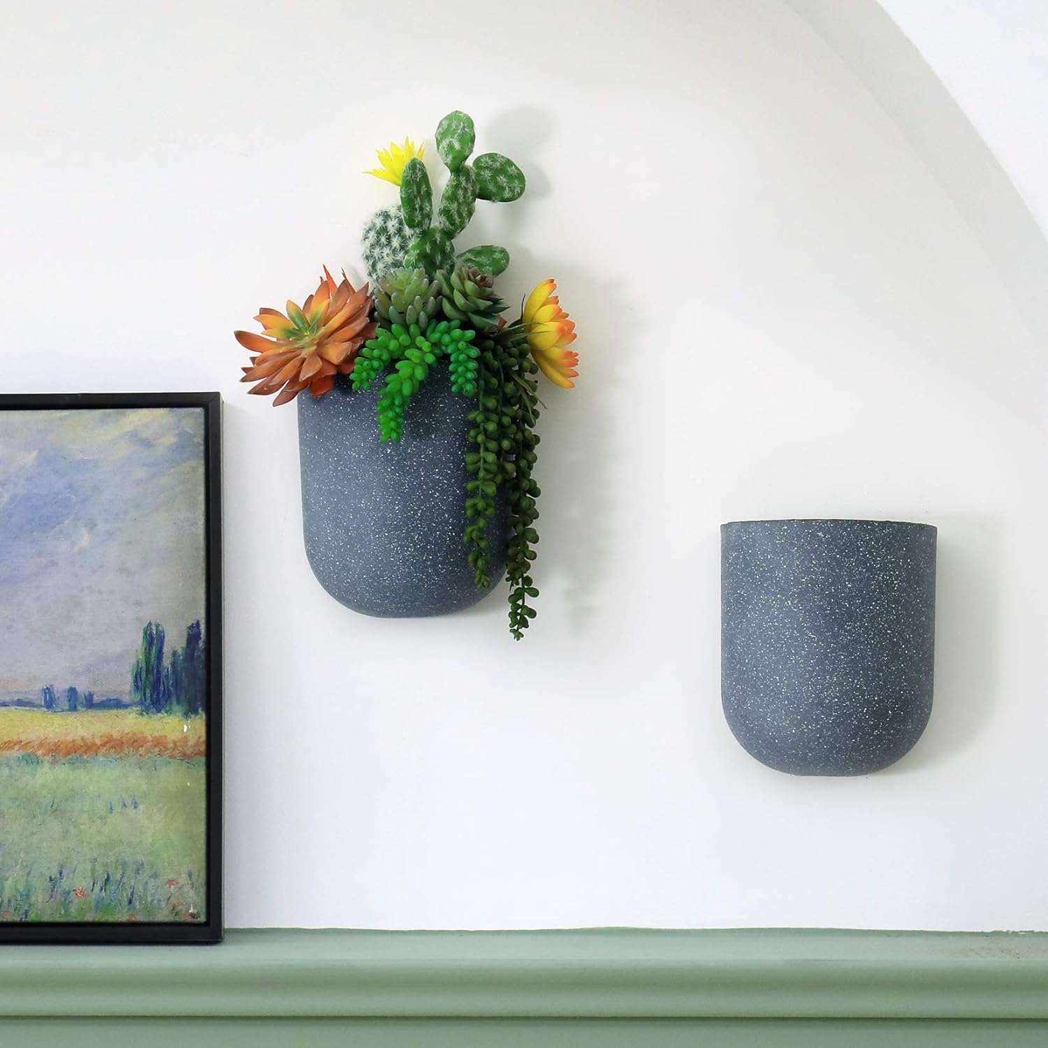 LA JOLIE MUSE 6 Inch Hanging Planters for Indoor Plants - Set of 2 Weathered Gray Wall Mounted Flower Pots for Air Plants, Succulents, Herbs - Perfect for Home, Office, Balcony Decor