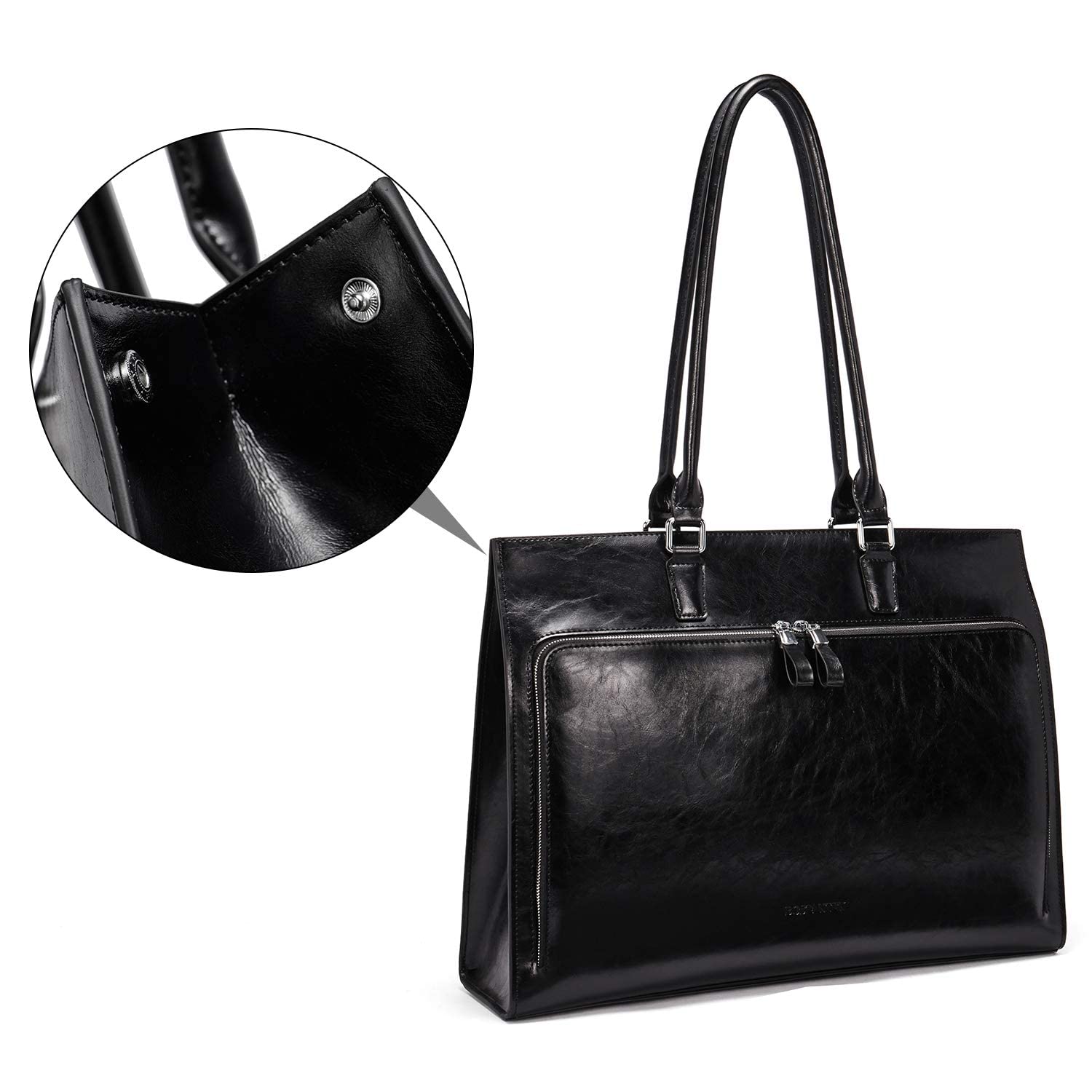 BOSTANTEN Vintage Leather Briefcase for Women - 15.6 Inch Laptop Bag Business Tote Shoulder Handbag with RFID Blocking & Credit Card Holder - Perfect for Office, Travel, and Professional Meetings (Black)