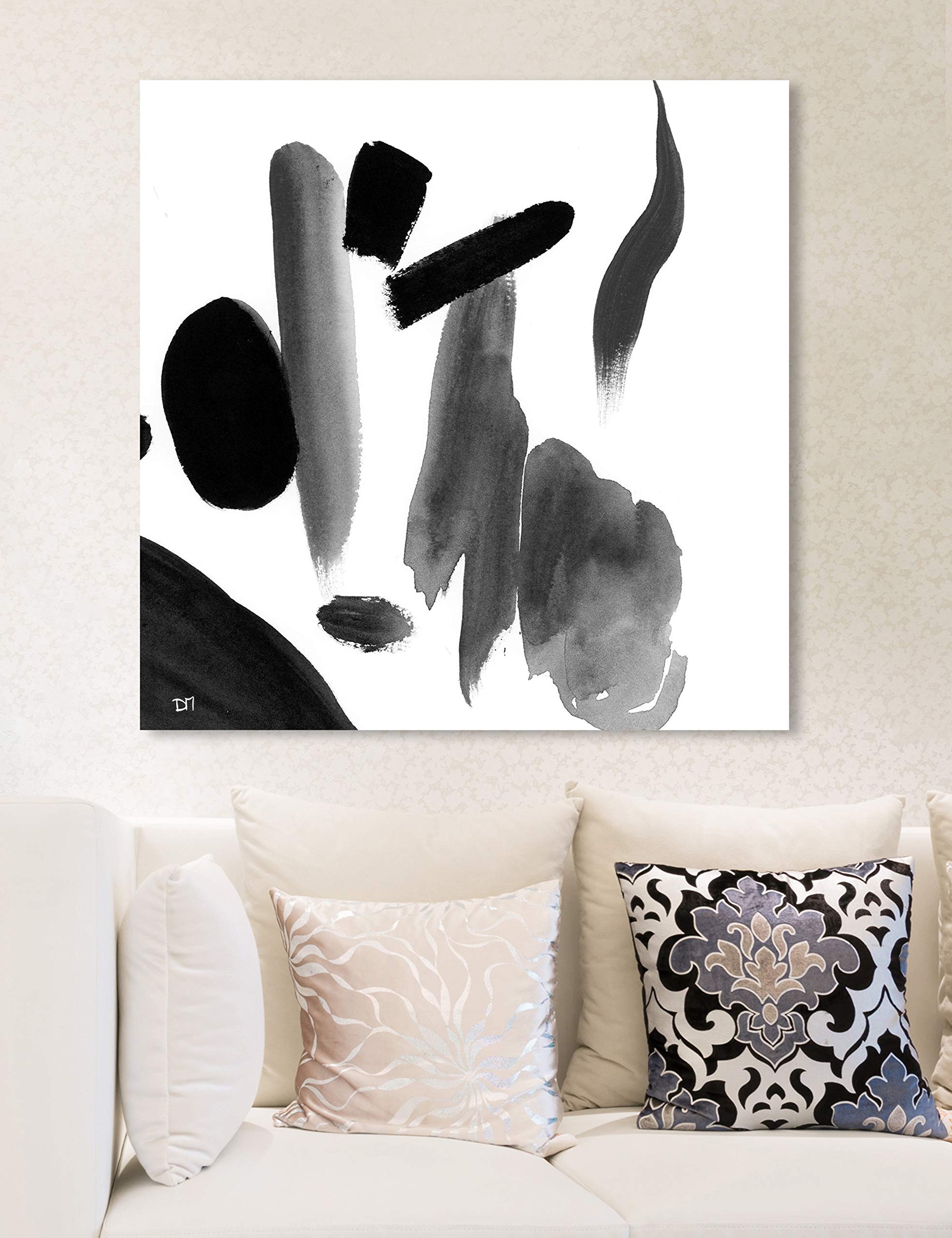 Abstract Wall Art Canvas Prints 'Soft Brushes' by Oliver Gal Artist Co. - 24x24 Inches Modern Home Decor in White & Black - Perfect for Living Room, Bedroom & Office Wall Decor