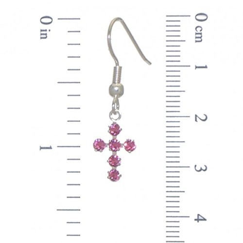LA CROIX Silver Plated Light Rose Crystal Cross Hook Earrings for Women - Elegant Religious Jewelry Gift for Church, Wedding & Everyday Wear