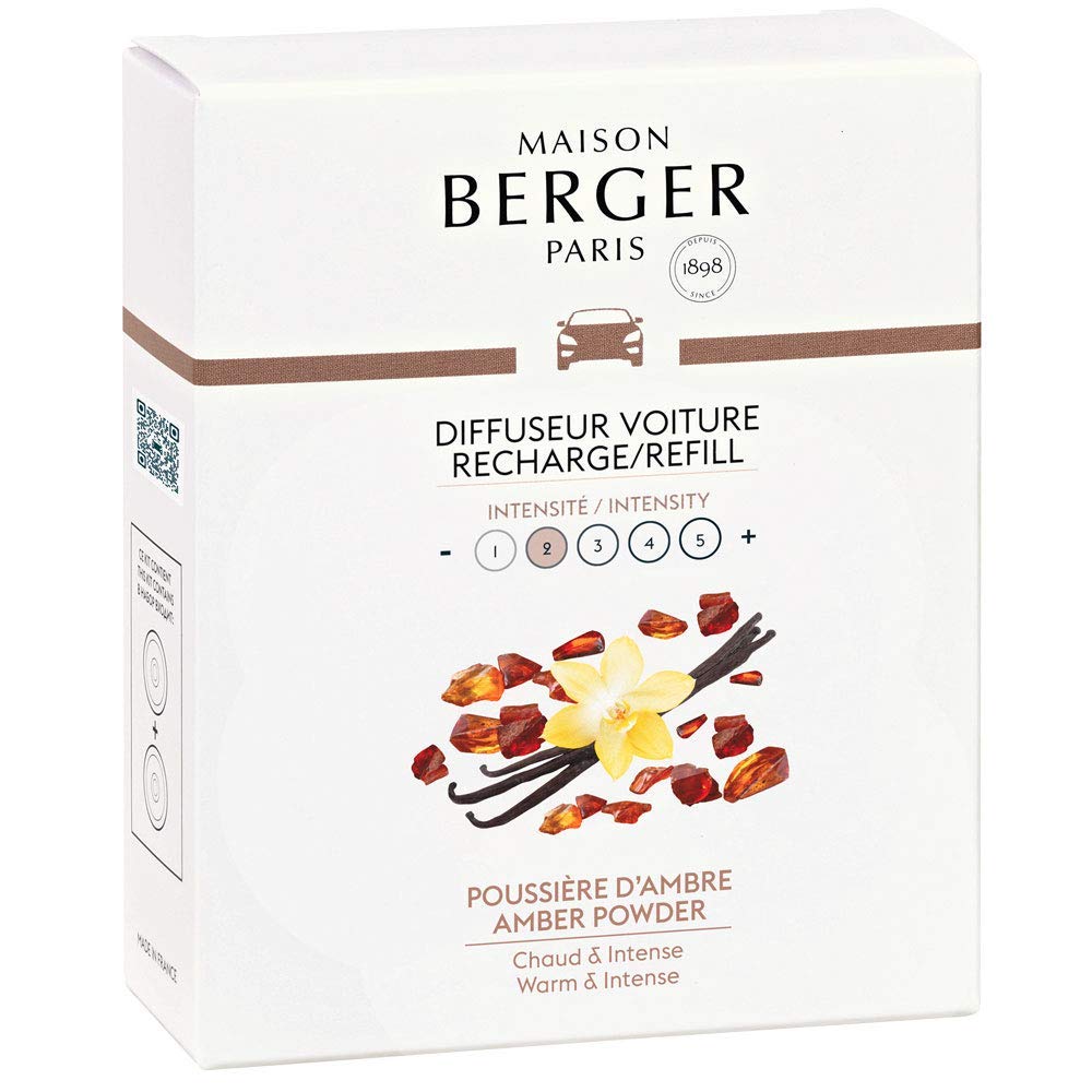 Set of 2 Premium Car Air Freshener Refills - Long-Lasting Ceramic Diffuser System (4-6 Weeks) - Lampe Berger French Fragrance Oil - Amber Powder Scent - Ideal for Cars, Offices & Small Spaces