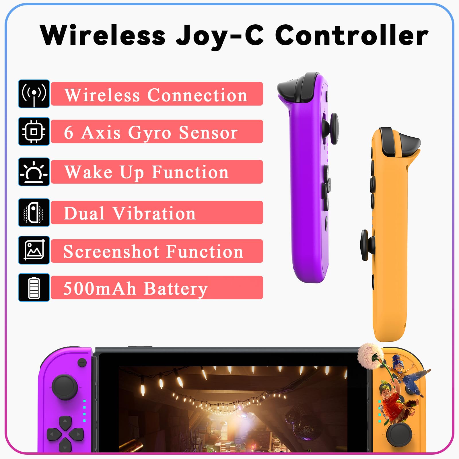 Nintendo Switch/Lite/OLED Wireless Controller Replacement - Left & Right Joy-Con with Motion Control, Dual Vibration, Plug & Play, Wake-Up Function & Comfort Grip - Perfect for Gaming, Travel & Family Entertainment