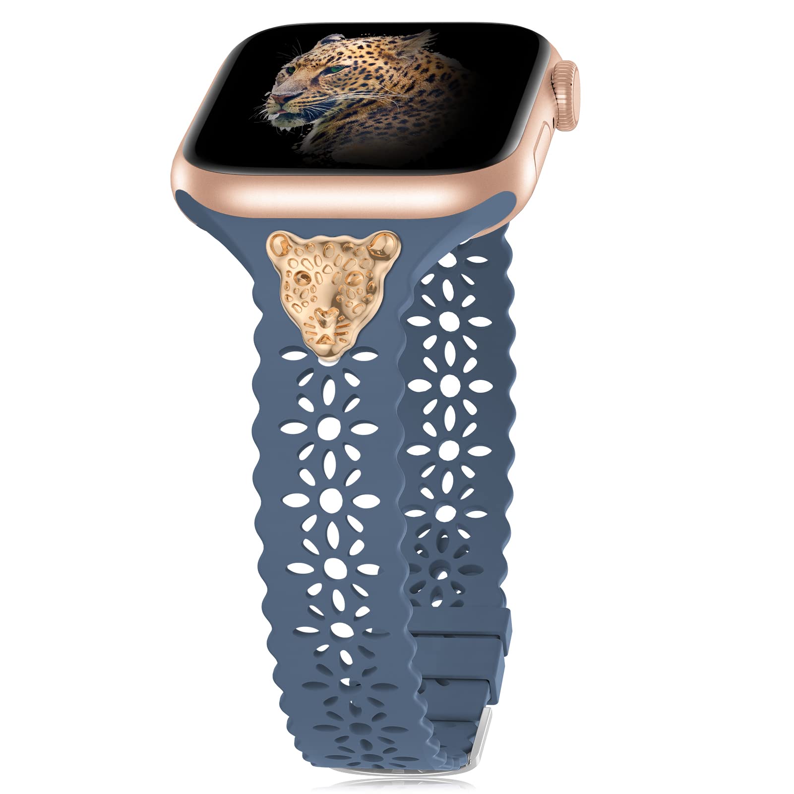 Elegant Lace Silicone Apple Watch Band with Charms - Compatible with 38mm/40mm/41mm/42mm/44mm/45mm - Fashionable Slim Sport Band for Women - Perfect for iWatch Series 7/6/SE/5/4/3/2/1 - Ideal for Workouts, Office Wear & Special Occasions