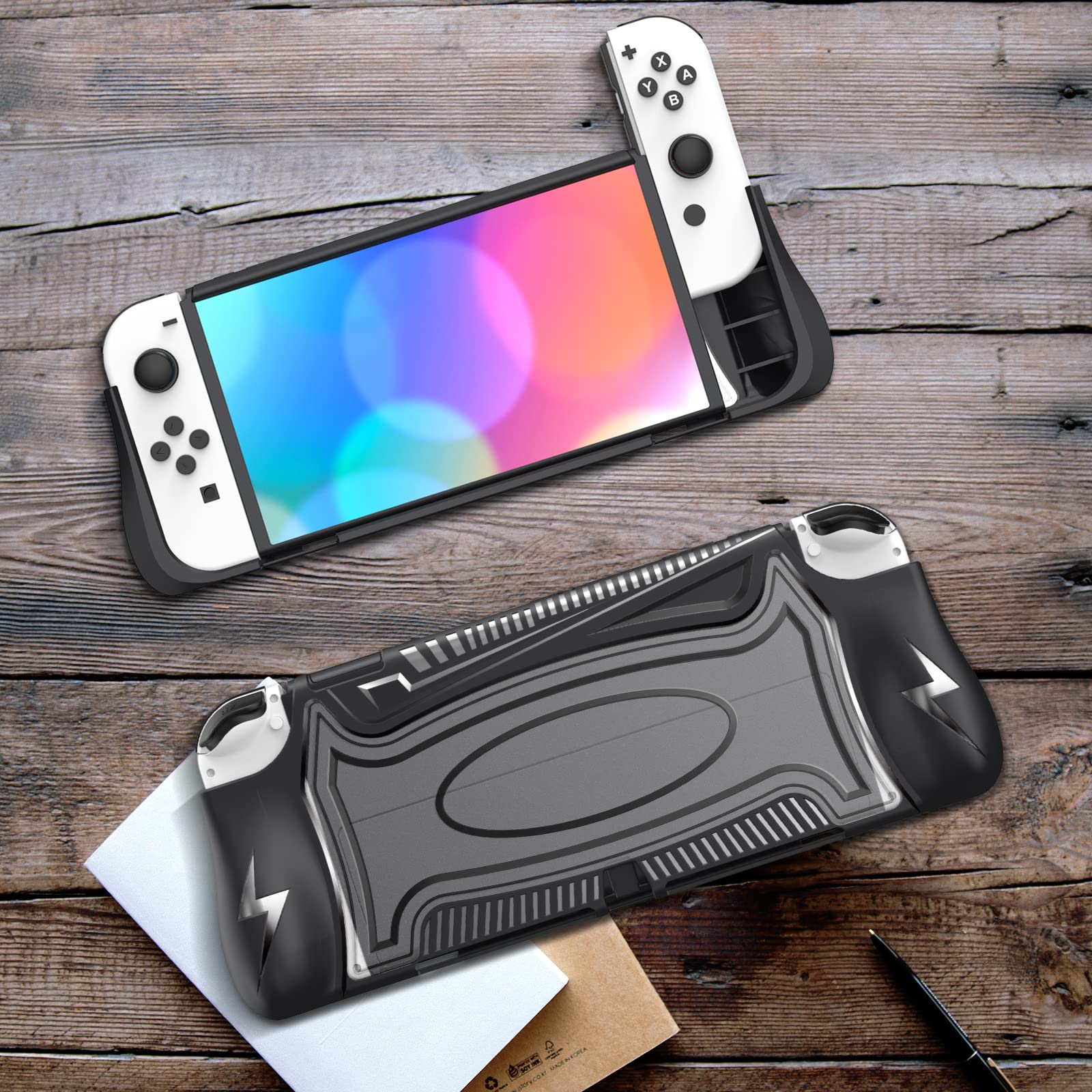 Premium Nintendo Switch OLED Case - Black Protective Cover with Ergonomic TPU Grip for Joy-Con Controllers | Perfect for Gaming, Travel & Daily Protection