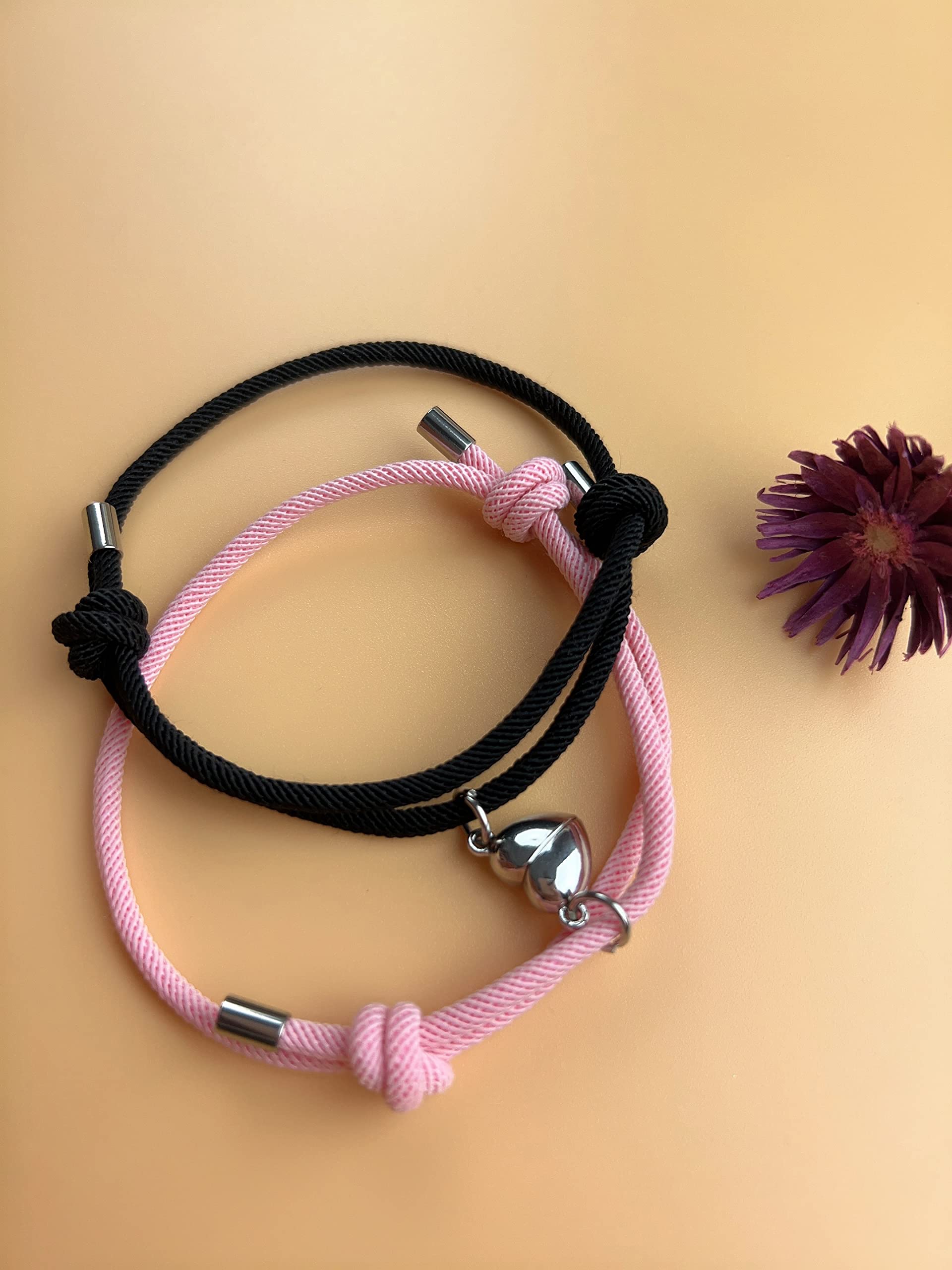 2pcs Magnetic Couple Bracelets - Love Heart Matching Rope Bracelets for Couples, Boyfriend & Girlfriend Gifts - Magnetic Attraction Friendship Bracelets for Women & Men - Perfect for Anniversaries, Valentine's Day & Romantic Dates