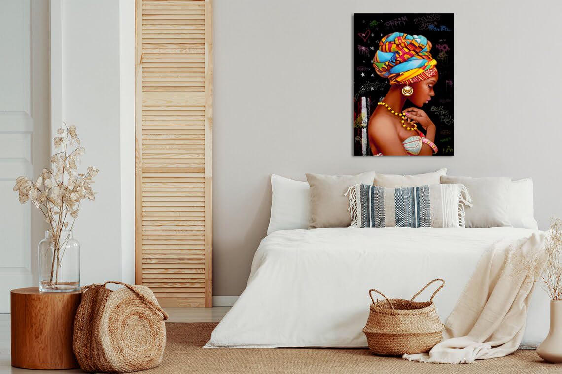 African Queen Wall Art - Framed Black Canvas Decor for Living Room