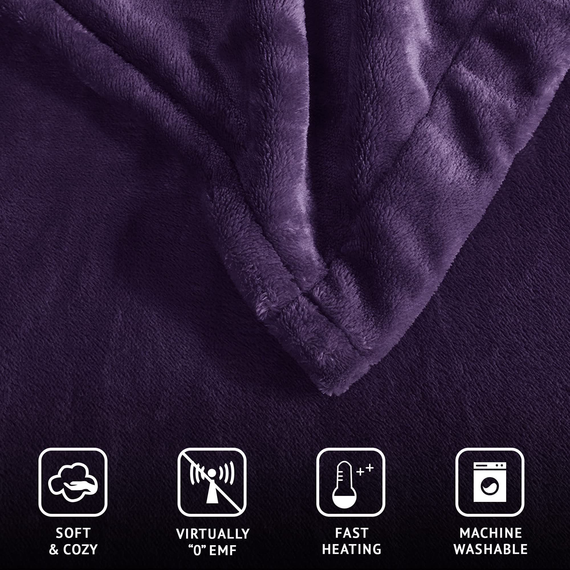 Beautyrest Electric Heated Blanket Queen Size (90x84 Inches) - Fast Heating, Auto Shut Off, 10 Heat Settings, Ultra-Soft Purple Blanket for Cold Weather - Safe with Virtually Zero EMF & UL Certified - Perfect for Bed, Couch & Winter Nights