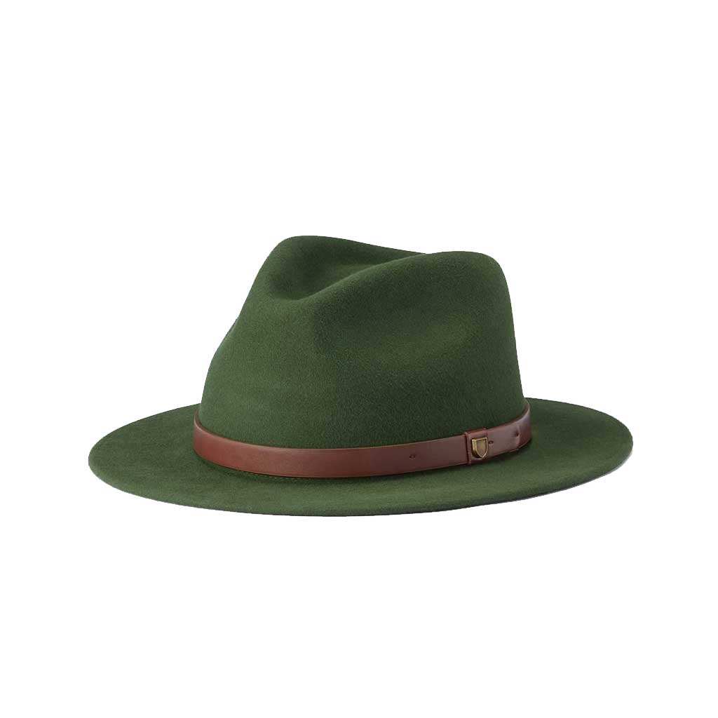 Brixton Messer Fedora Hat for Men - Classic Moss Green Wool Felt Fedora - Perfect for Outdoor Adventures, Casual Wear & Special Occasions