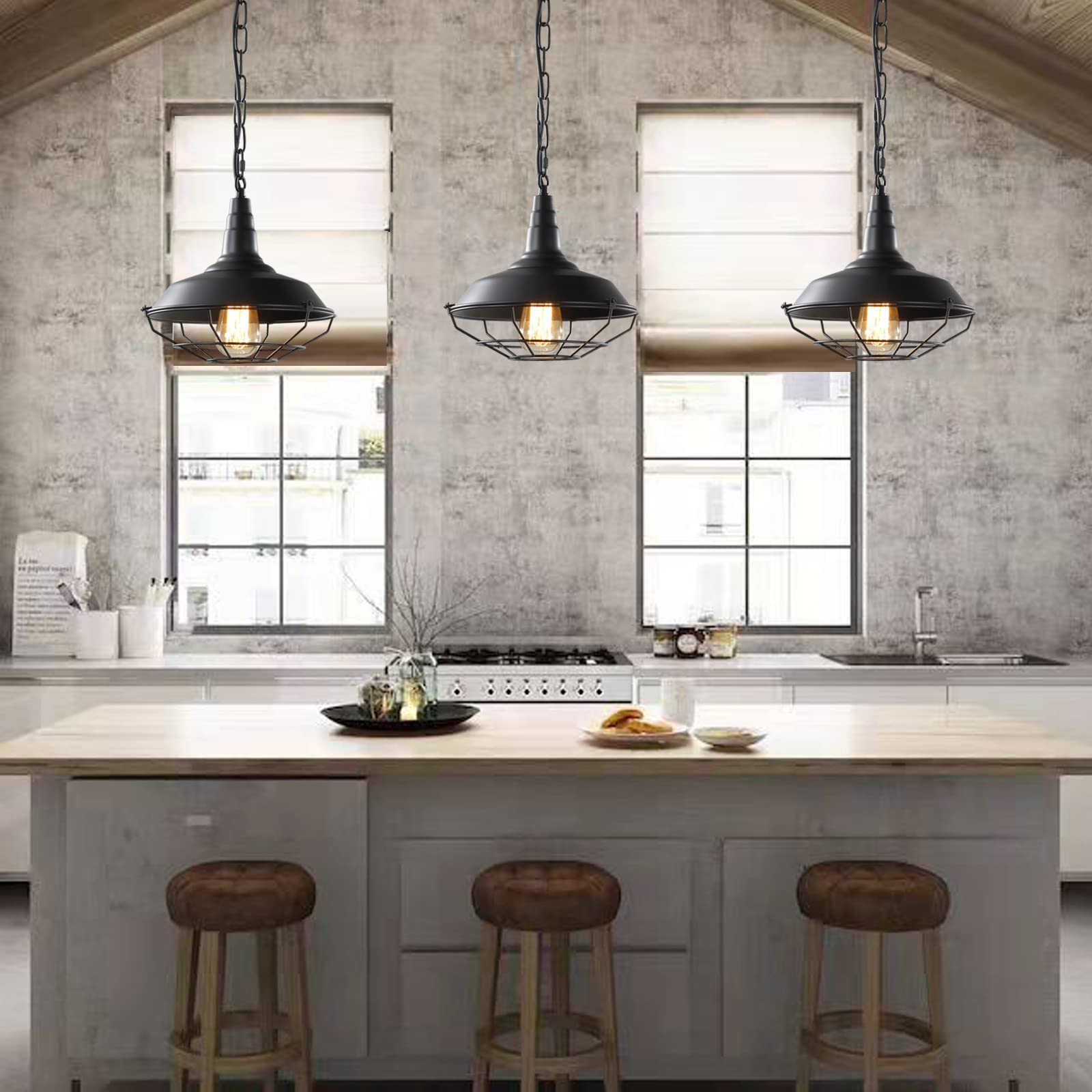 2 Pack Industrial Farmhouse Pendant Lights - Adjustable Chain, 10.2