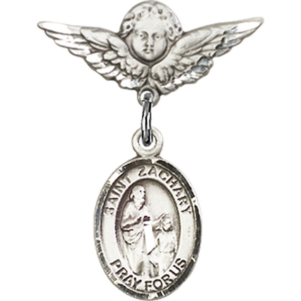 St. Zachary Sterling Silver Baby Badge with Angel Wing Charm - 7/8