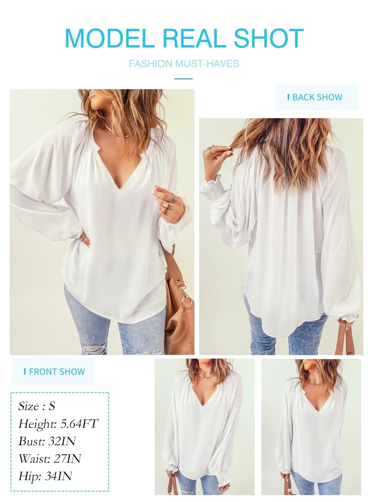BEZEKC Women's Plus Size Long Sleeve Chiffon Blouse - V Neck Flowy Tunic Top for Fall (US 16-18/XL) | Elegant Casual & Business Wear | Office, Party, Date Night Outfits