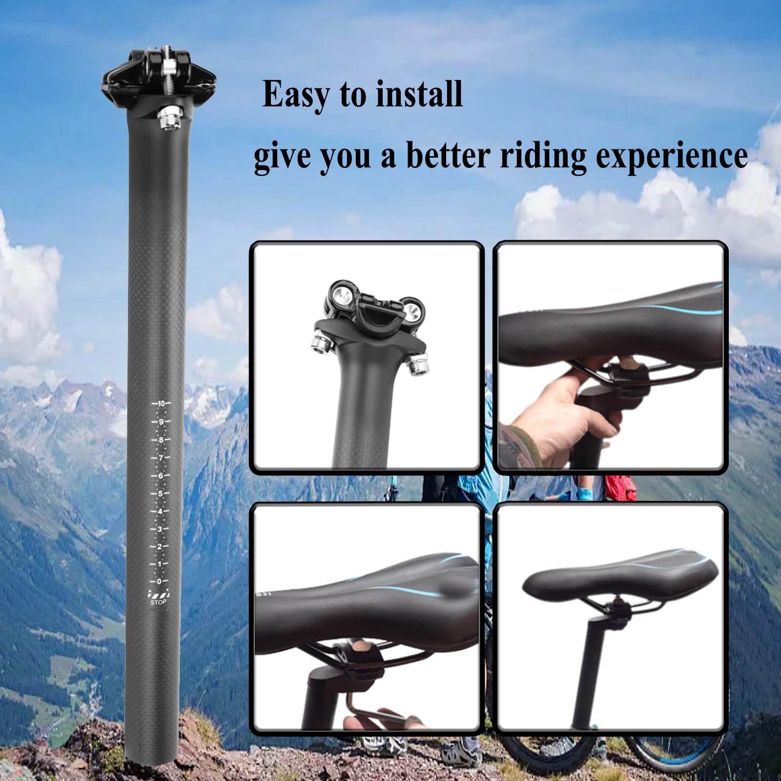 Lightweight Carbon Fiber Bike Seatpost - Shockproof Saddle Post for Road & Mountain Bikes | Perfect for Cycling, Commuting & Outdoor Adventures
