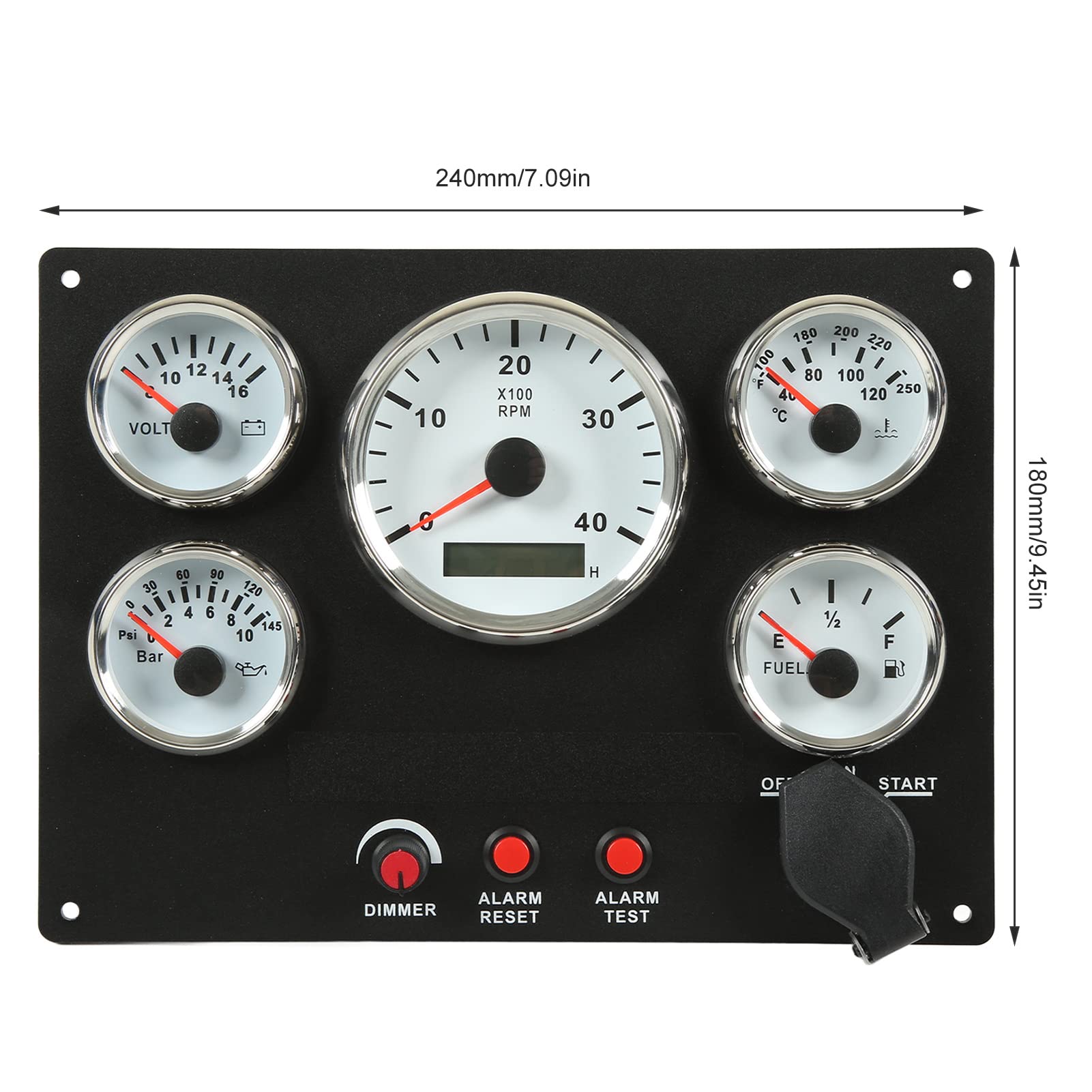 4000RPM Marine Boat Instrument Panel - 5-in-1 Dash Gauge Set with Tachometer, Fuel Level, Water Temperature, Oil Pressure & Voltmeter (White) | Perfect for Fishing Boats, Yachts & Speedboats
