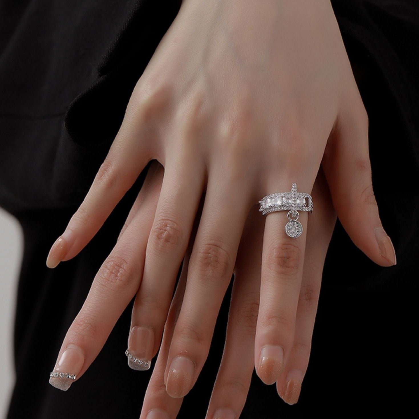 Chunky Dangle Charm Channel Thumb Ring for Women - Fashion Statement Jewelry A8496 | Perfect for Parties, Date Nights & Everyday Wear