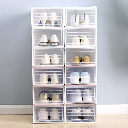 6-Pack Stackable Clear Plastic Shoe Boxes for Sneaker Storage & Wardrobe Organization
