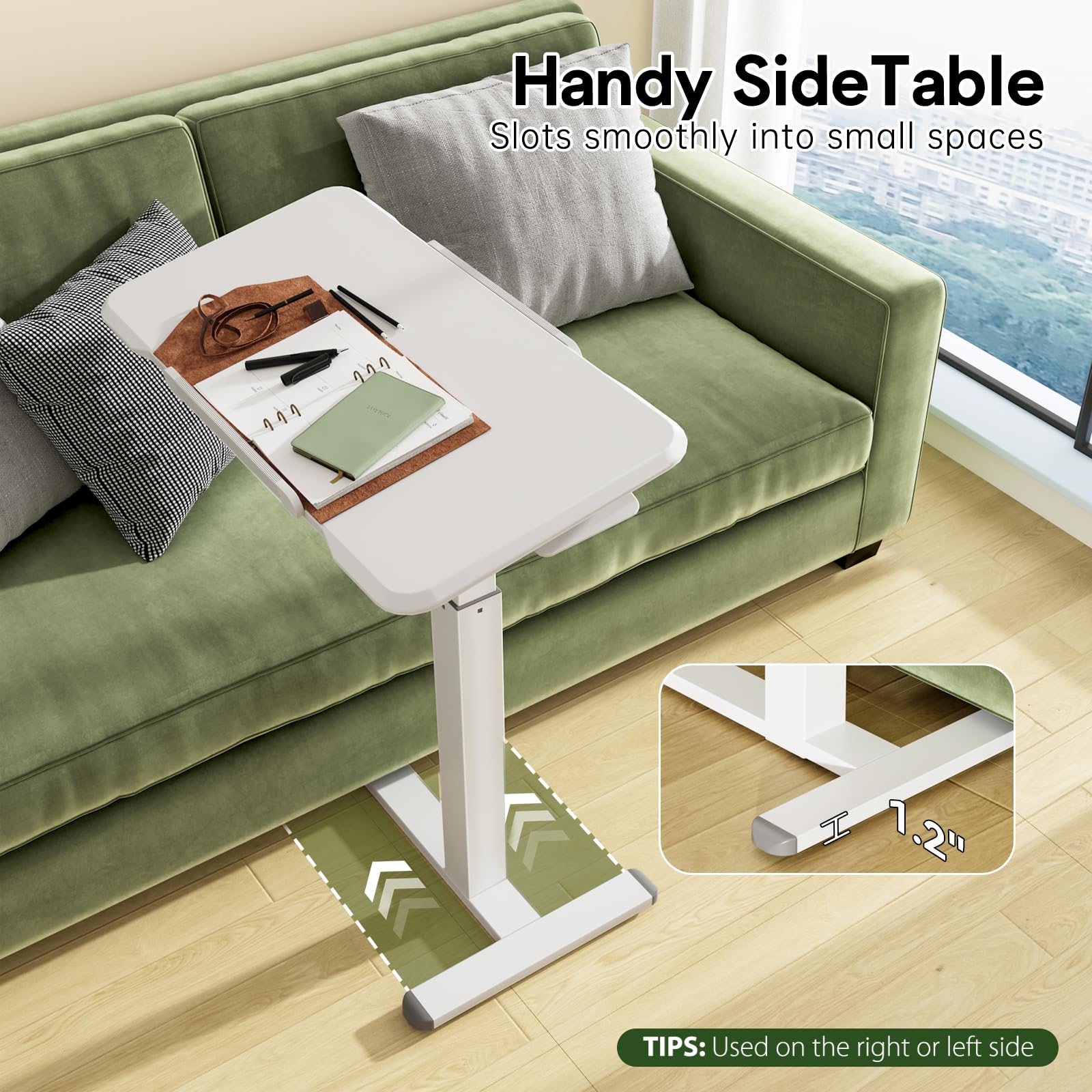Adjustable Rolling Laptop Desk with Wheels - 180° Tiltable Mobile Standing Desk, Overbed Bedside Table & Portable Computer Cart - Foldable Height-Adjustable Workstation for Home Office (White) - Perfect for Small Spaces, Dorm Rooms & Remote Work Setup