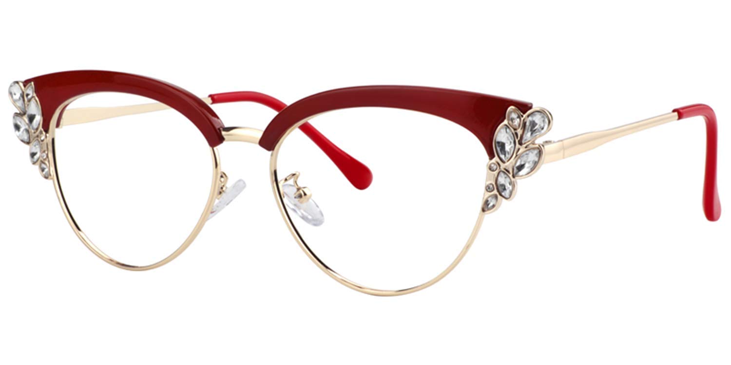 VOOGLAM Women's Cat Eye Blue Light Blocking Glasses with Crystal - Stylish Anti UV Computer Glasses for Eye Strain Relief | Perfect for Office Work, Gaming & Screen Time