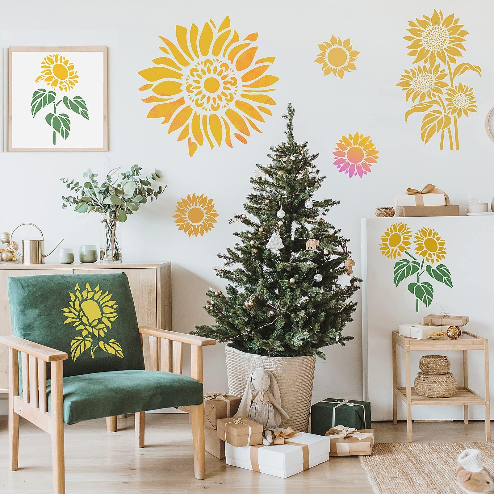 20-Piece Reusable Sunflower Stencils for Painting - Floral Wall Art Templates for Wood, Furniture, Canvas, Paper & Fabric - Perfect for DIY Home Decor, Craft Projects & Wall Murals