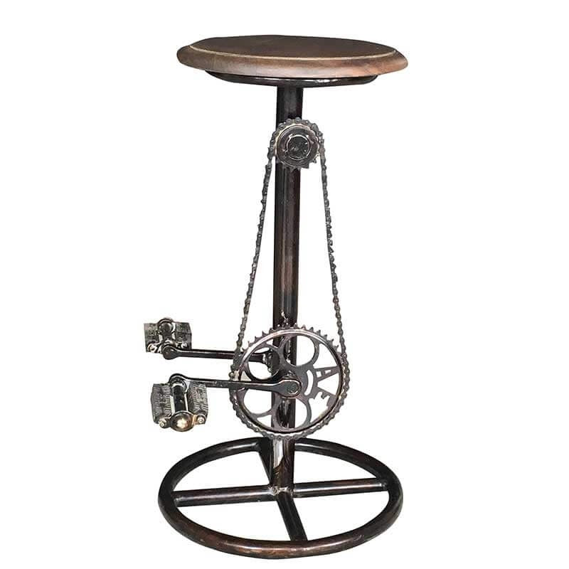 Handcrafted Mango Wood Cycle Stool with Wooden Top - Rustic Coffee Finish for Home, Cafe & Bar Decor