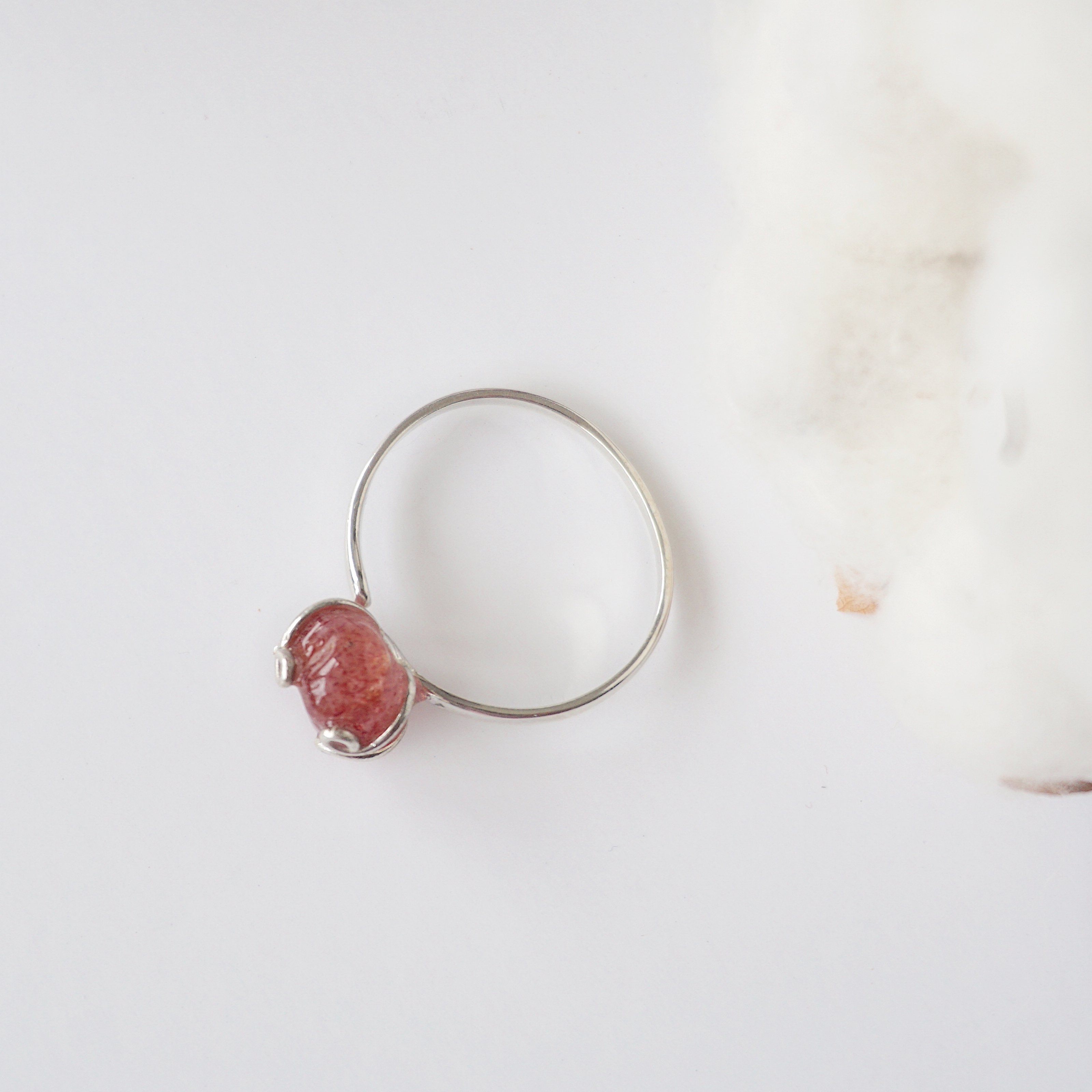 Strawberry Quartz Adjustable Ring Sterling Silver 925 - Elegant Adjustable Size Jewelry for Women, Gift for Her, Wedding, Party & Everyday Wear
