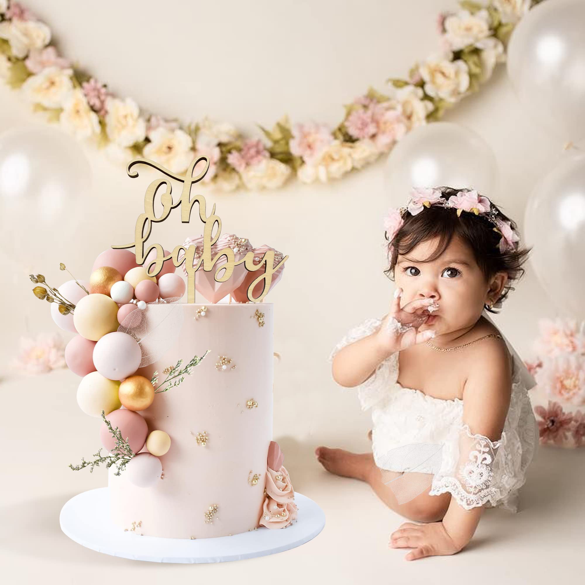 Boho Wooden Cake Topper for Baby Shower, Birthday & Wedding - Gender Reveal Cake Decorations with Natural Wooden Balls - Perfect for Boho Theme Parties, Nursery Decor & Special Celebrations
