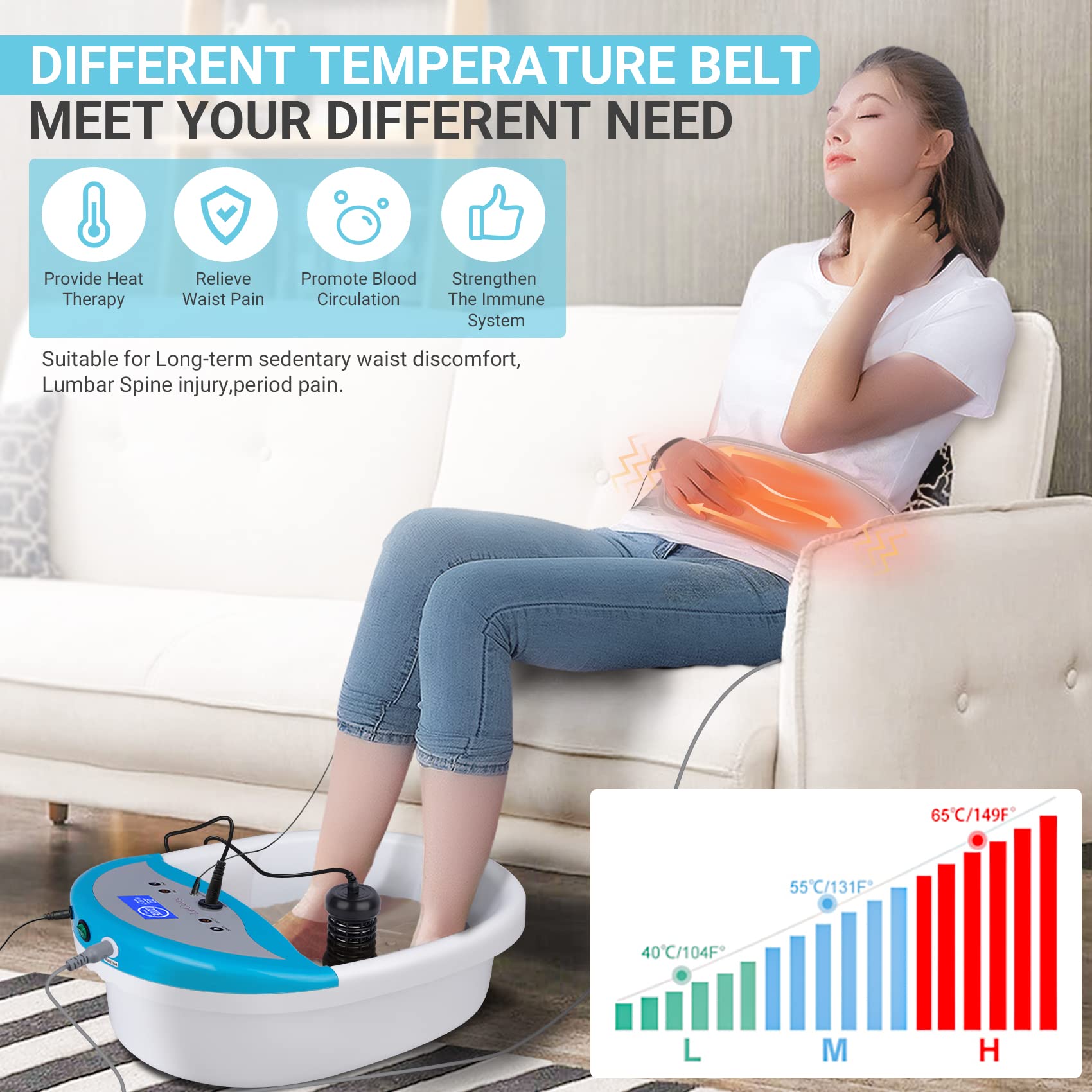 Ionic Foot Bath Detox Machine with Massage Slippers & FIR Belt - Negative Hydrogen Ion Foot Spa for Deep Cleansing & Relaxation | Perfect for Home Detox, Stress Relief & Foot Care