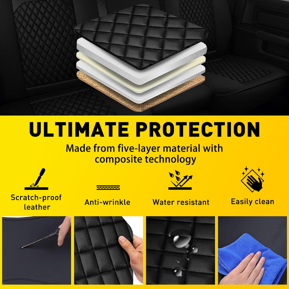 Premium 5-Piece Leather Car Seat Covers Set - Perfect Fit for 2009-2022 RAM 1500, 2500 & 3500 Trucks - Luxury Protection & Comfort Upgrade for Daily Commute, Road Trips & Off-Road Adventures