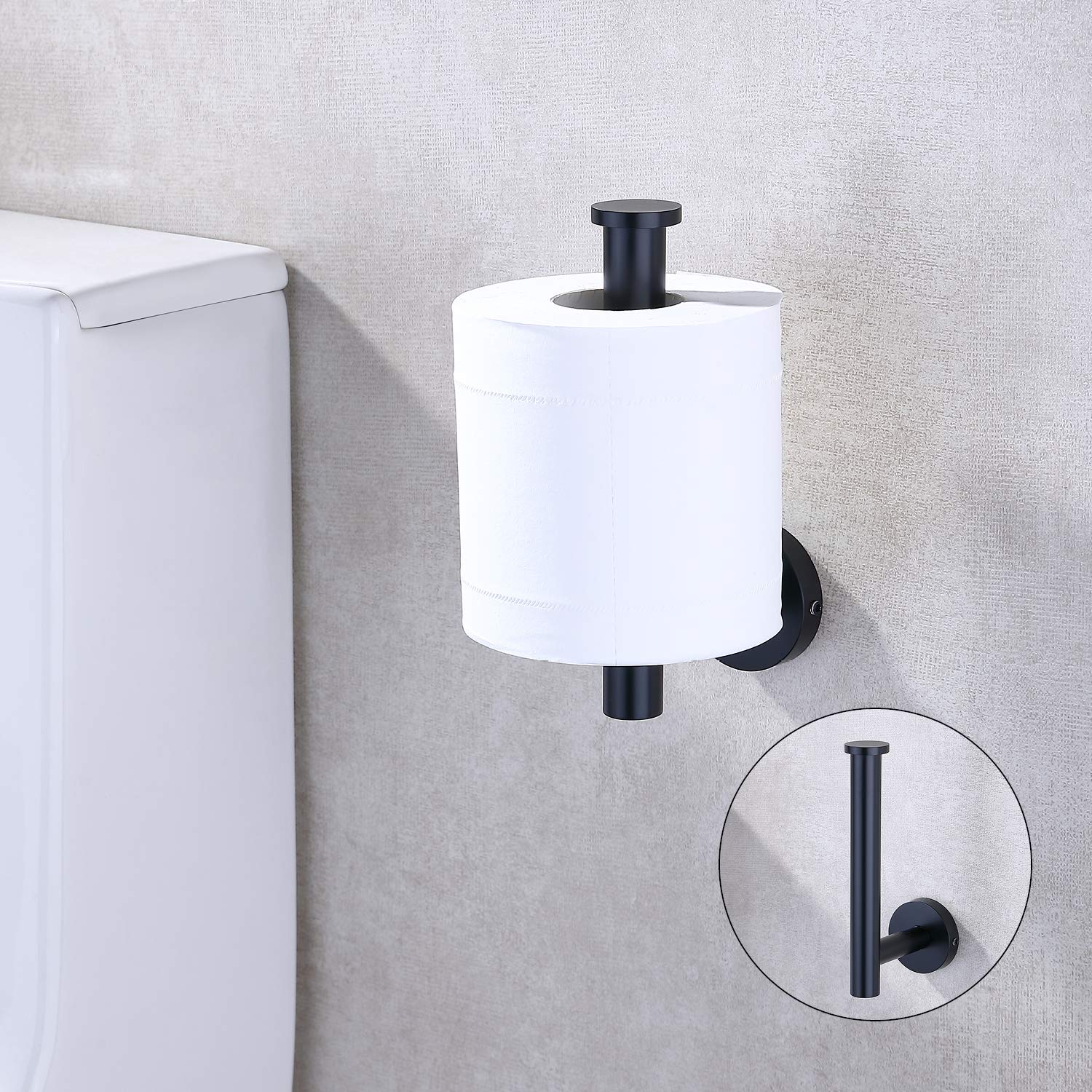 TASTOS Matte Black Toilet Paper Holder - SUS304 Stainless Steel Wall Mounted Bathroom Tissue Roll Dispenser - 5 Inch Modern Round TP Holder for Kitchen, Washroom & Restroom - Durable & Stylish Bathroom Accessory for Home & Office Use