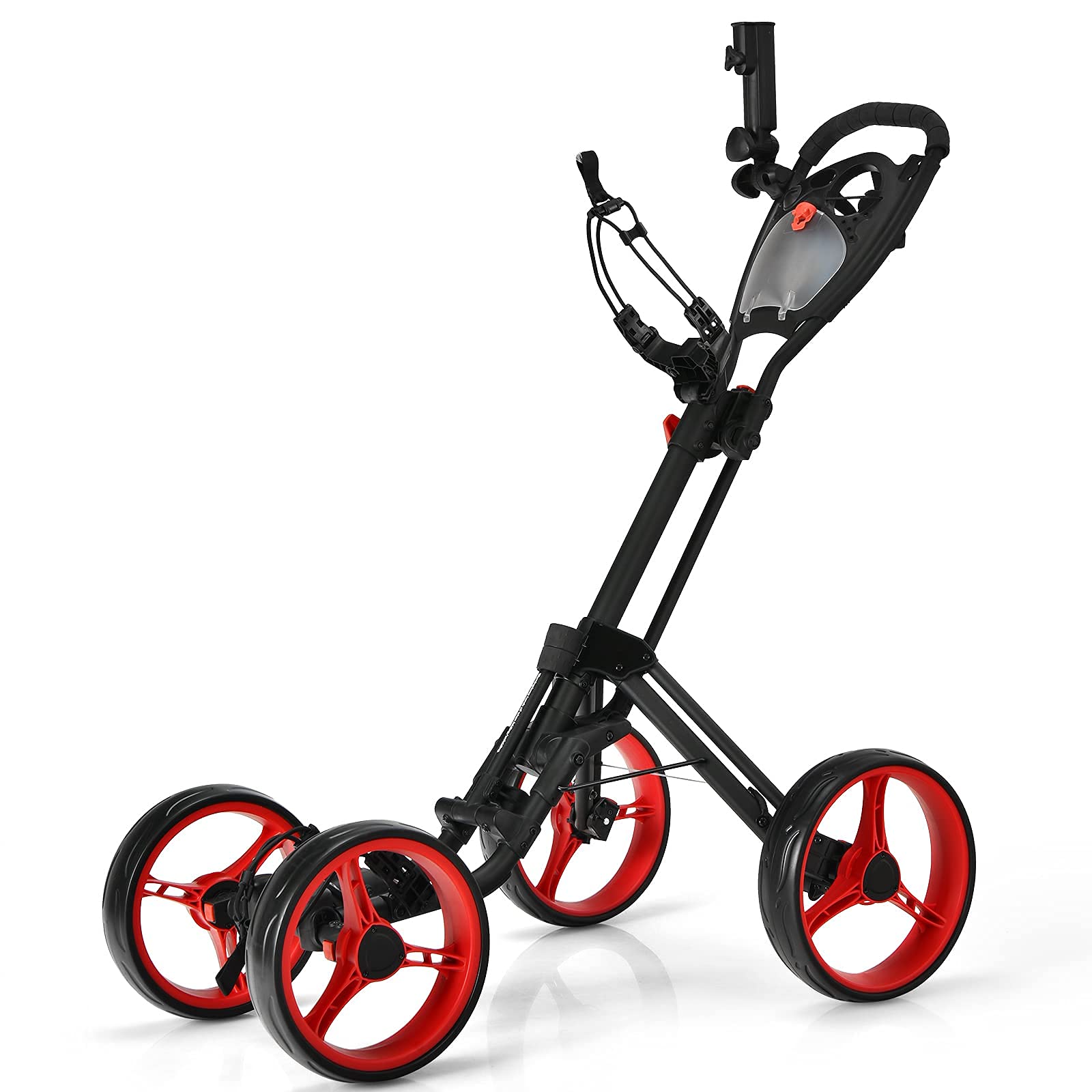 Tangkula Lightweight Aluminum Golf Push Pull Cart - 4-Wheel Collapsible Golf Trolley with Upper/Lower Bracket, Umbrella Holder, Cup Holder & Foot Brake - Perfect for Golf Course, Driving Range & Outdoor Practice