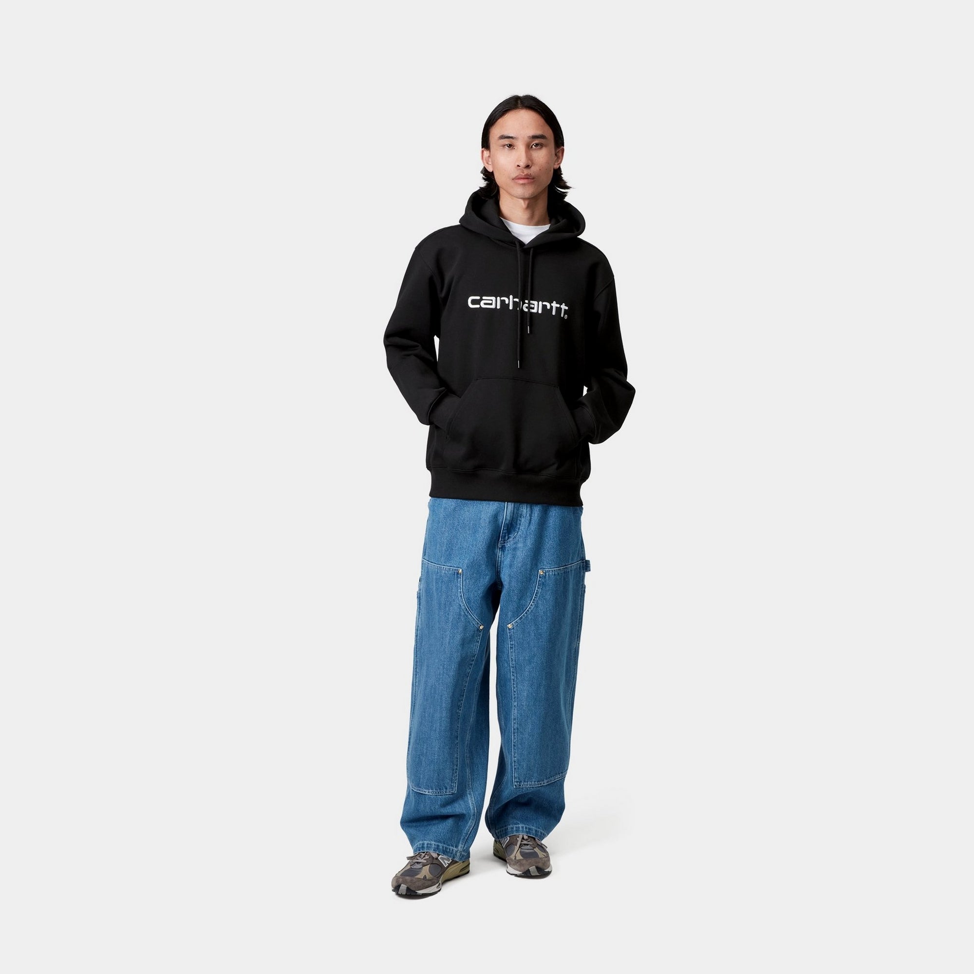 Carhartt Hooded Sweatshirt for Men & Women - Black & White | Heavyweight Cotton Pullover with Front Pocket | Perfect for Work, Outdoor & Casual Wear